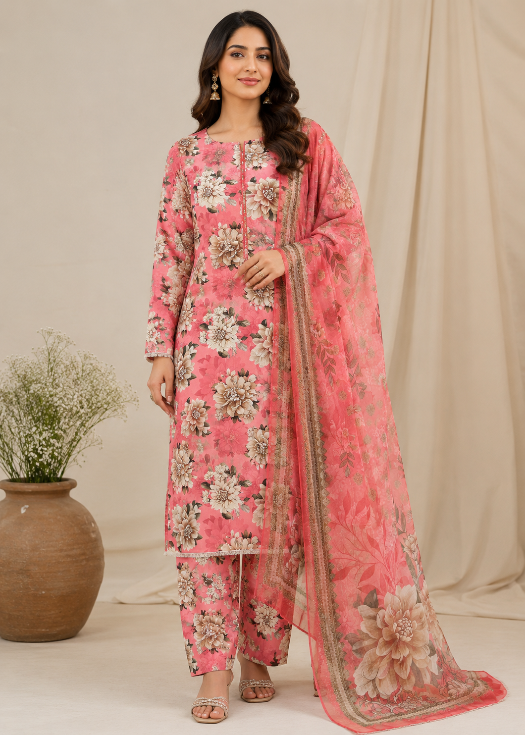 swiss lawn Unstitched in Salmon pink