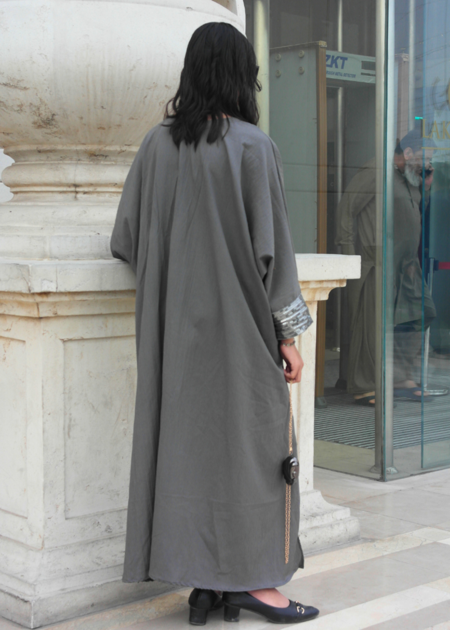 textured grip Kaftan in Steal grey