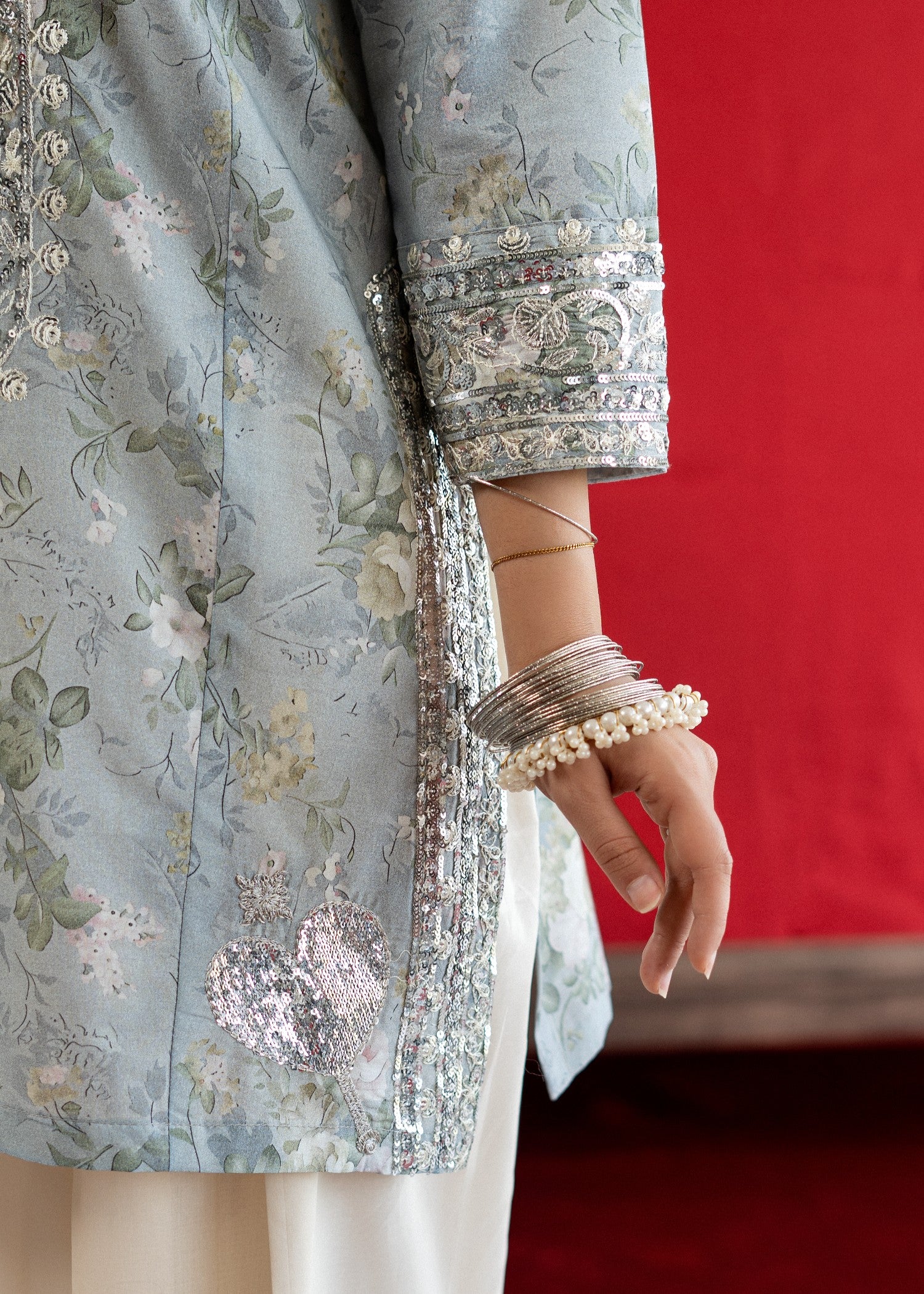 lawn Kurta Set in Off-white, light blue