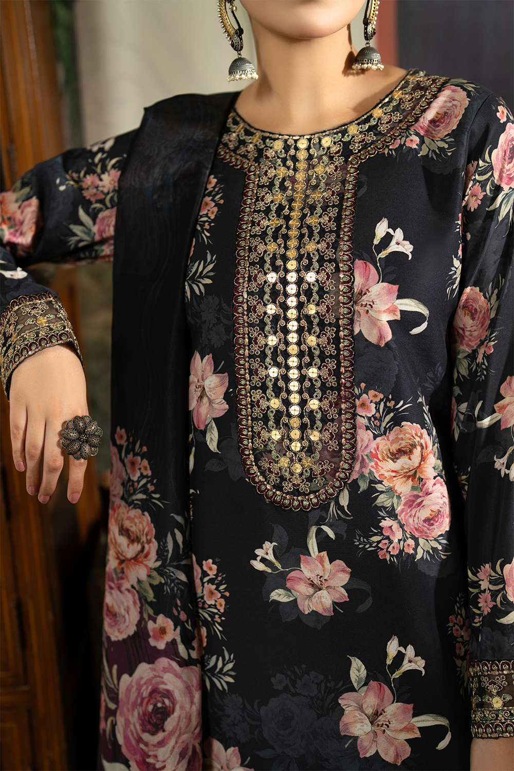 silk finish lawn Sharara in Black