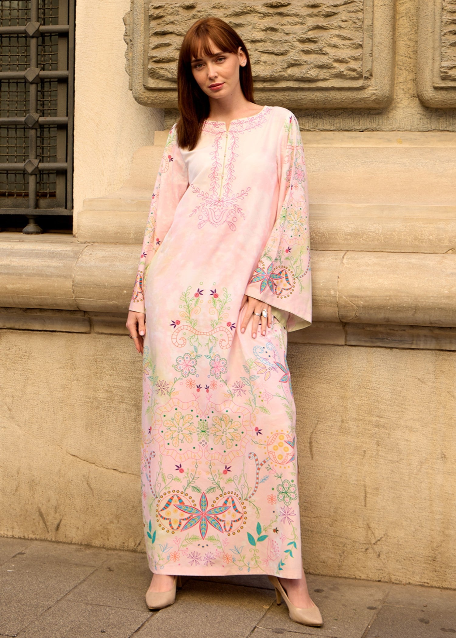 crepe polyester Kaftan in Pink