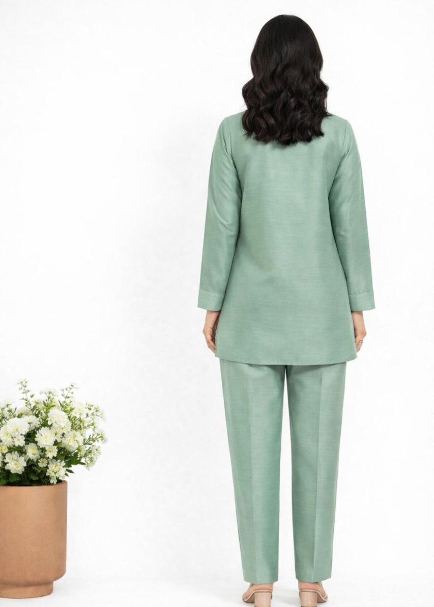 korean raw silk Co ord Sets in Emerald green