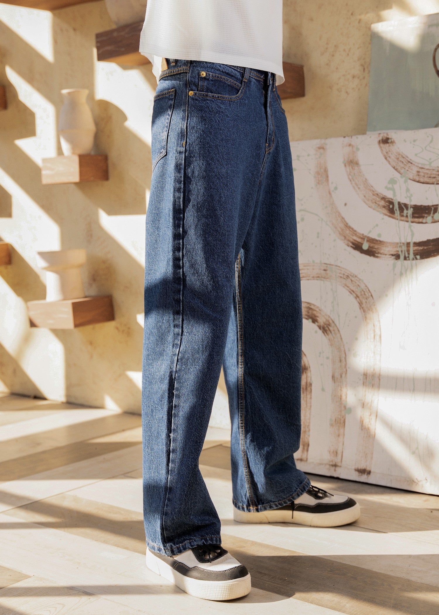 cotton Jeans in Dark blue, navy blue