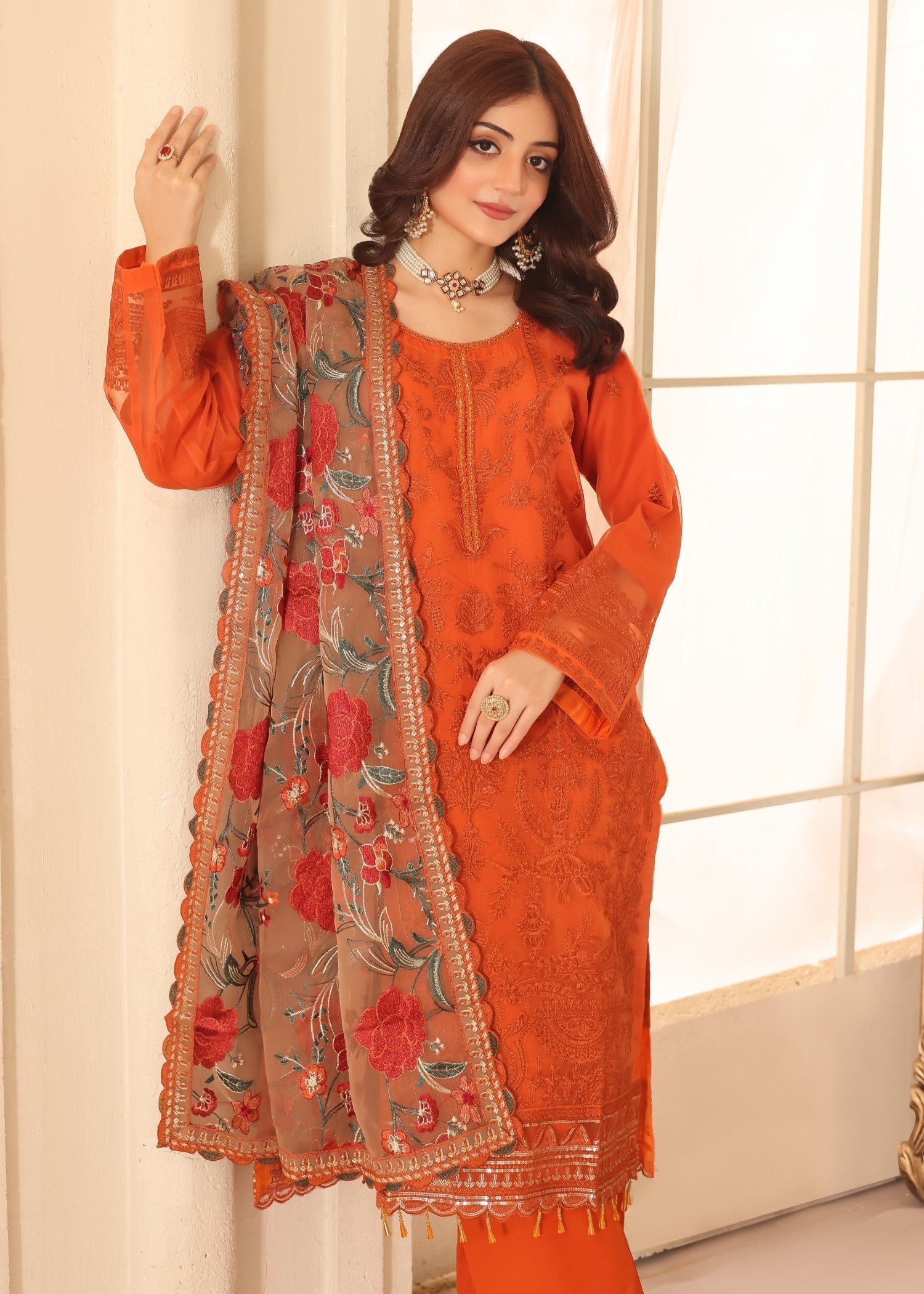 organza Kurta Set in Orange