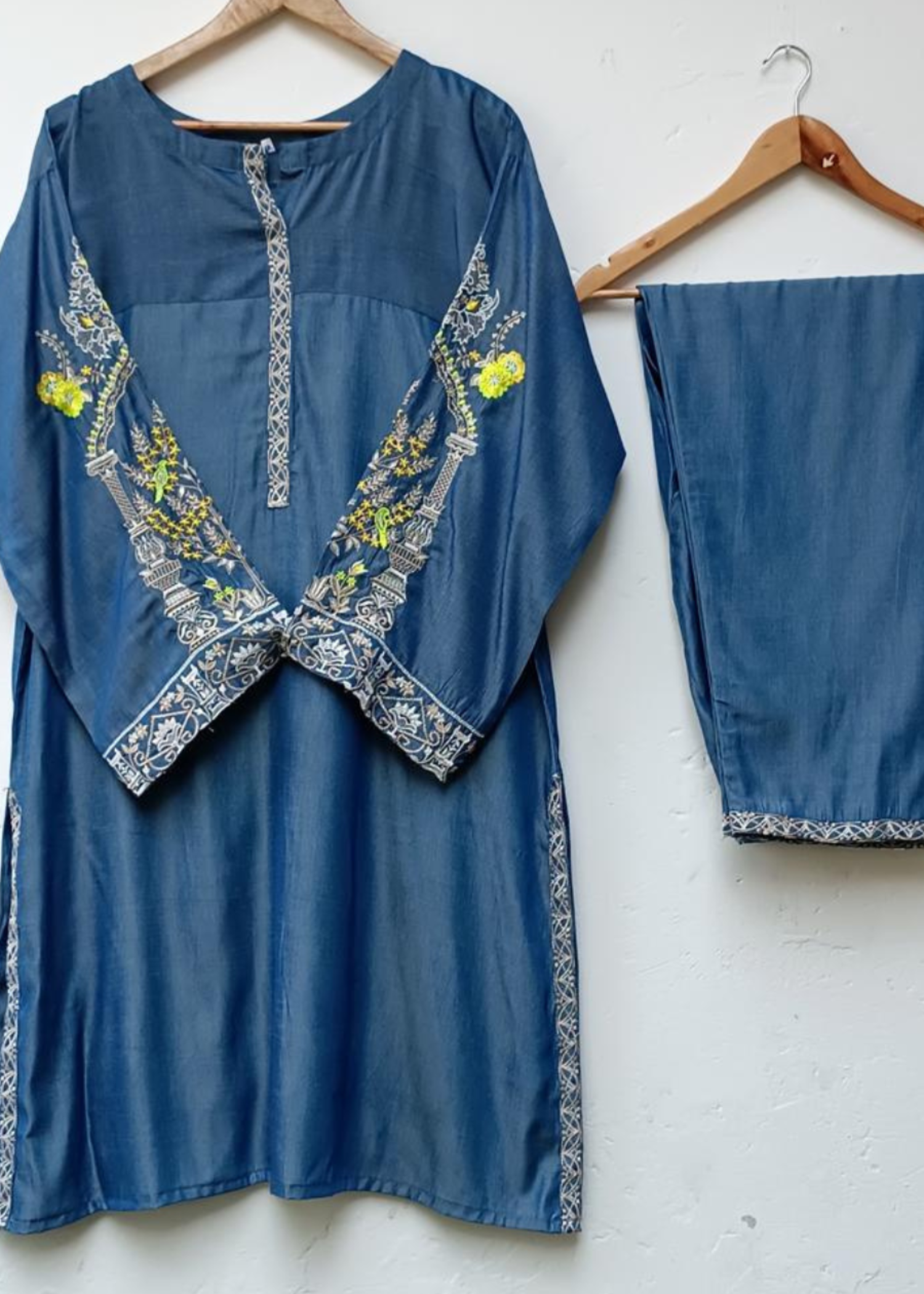 cotton silk Kurta Set in Dodger blue