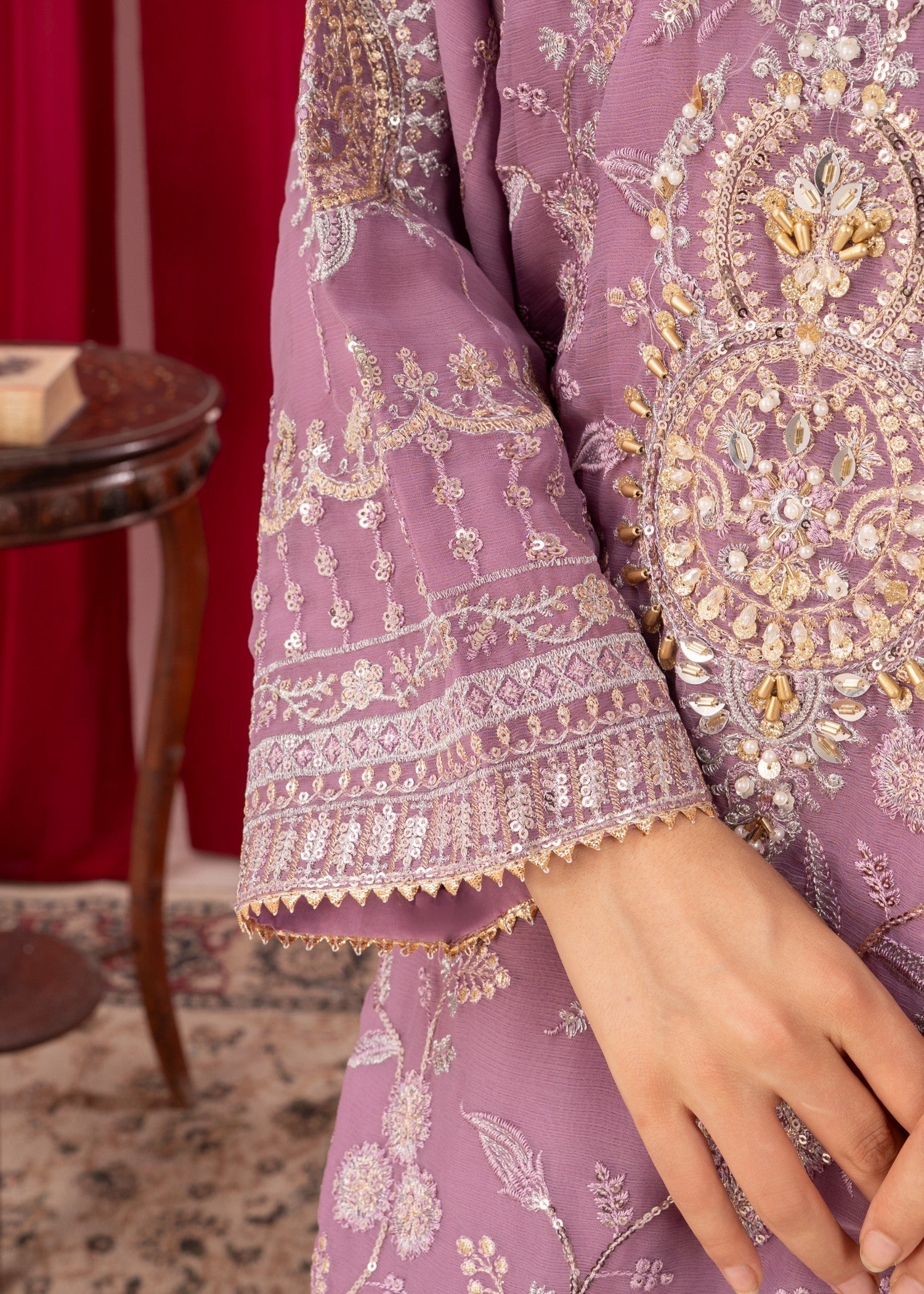chiffon Angrakha in Mauve pink