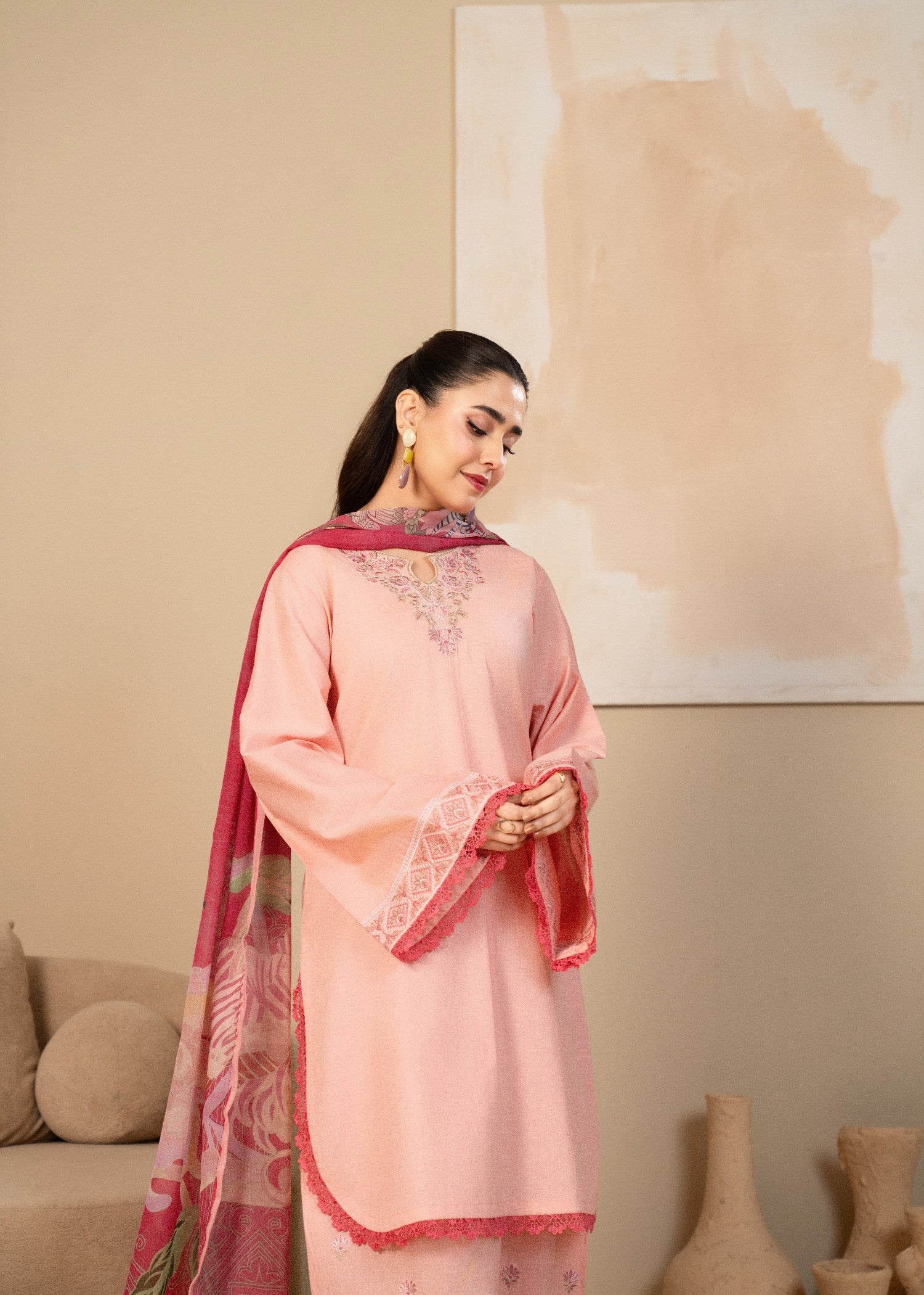 lawn cotton Kurta Set in Light pink