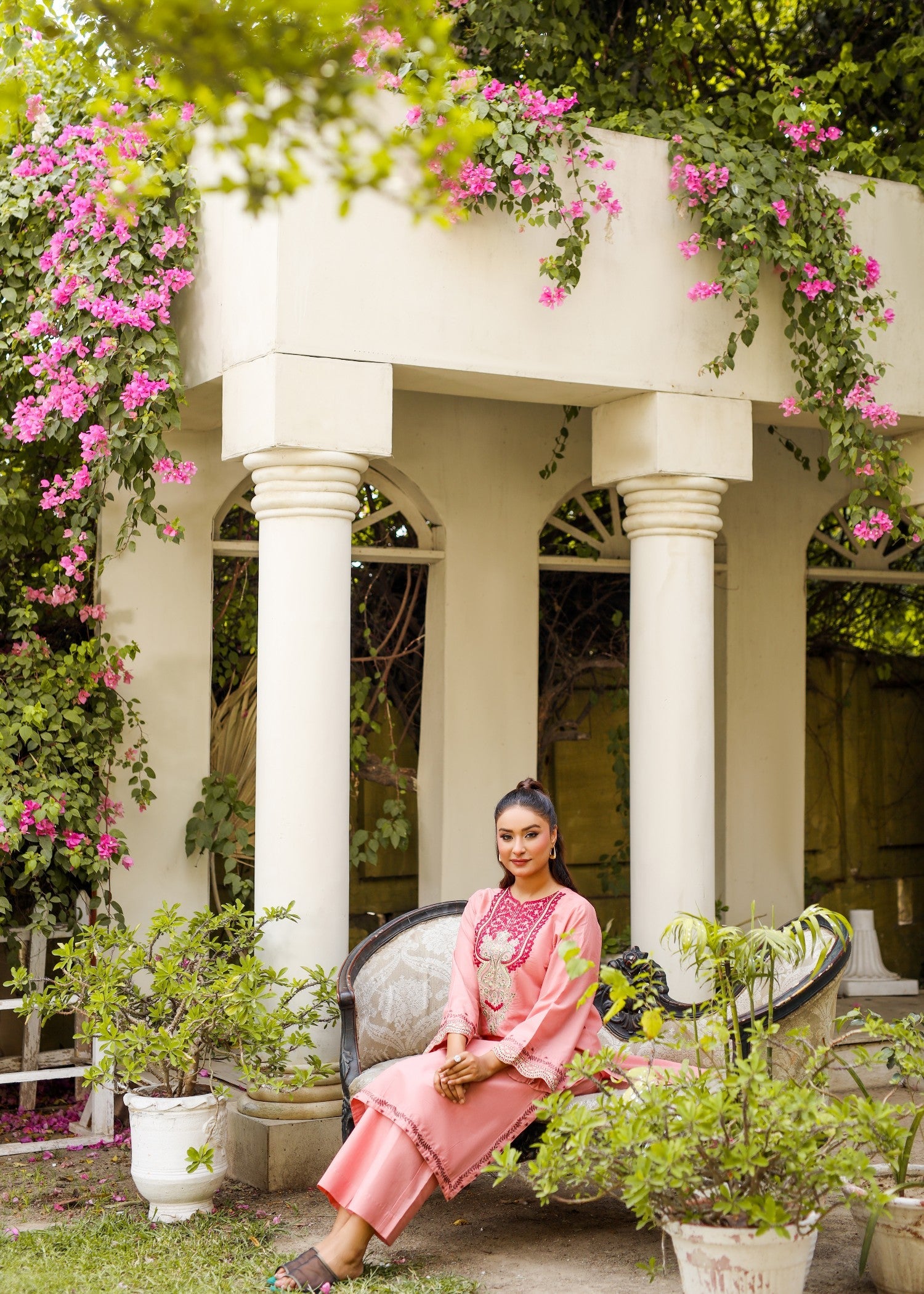 lawn Kurta Set in Peach pink