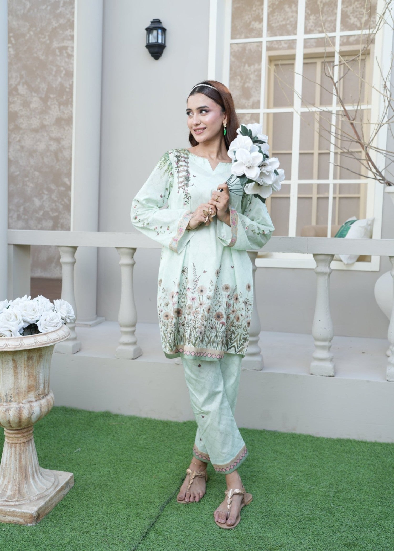 cotton Short Frock in Pastel green