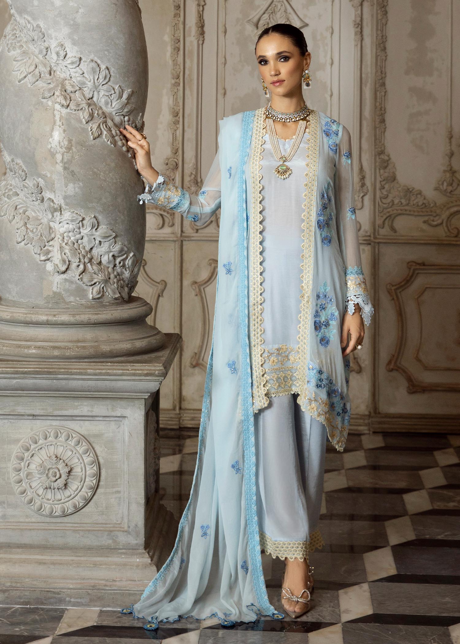 chiffon Kurta Set in Blue