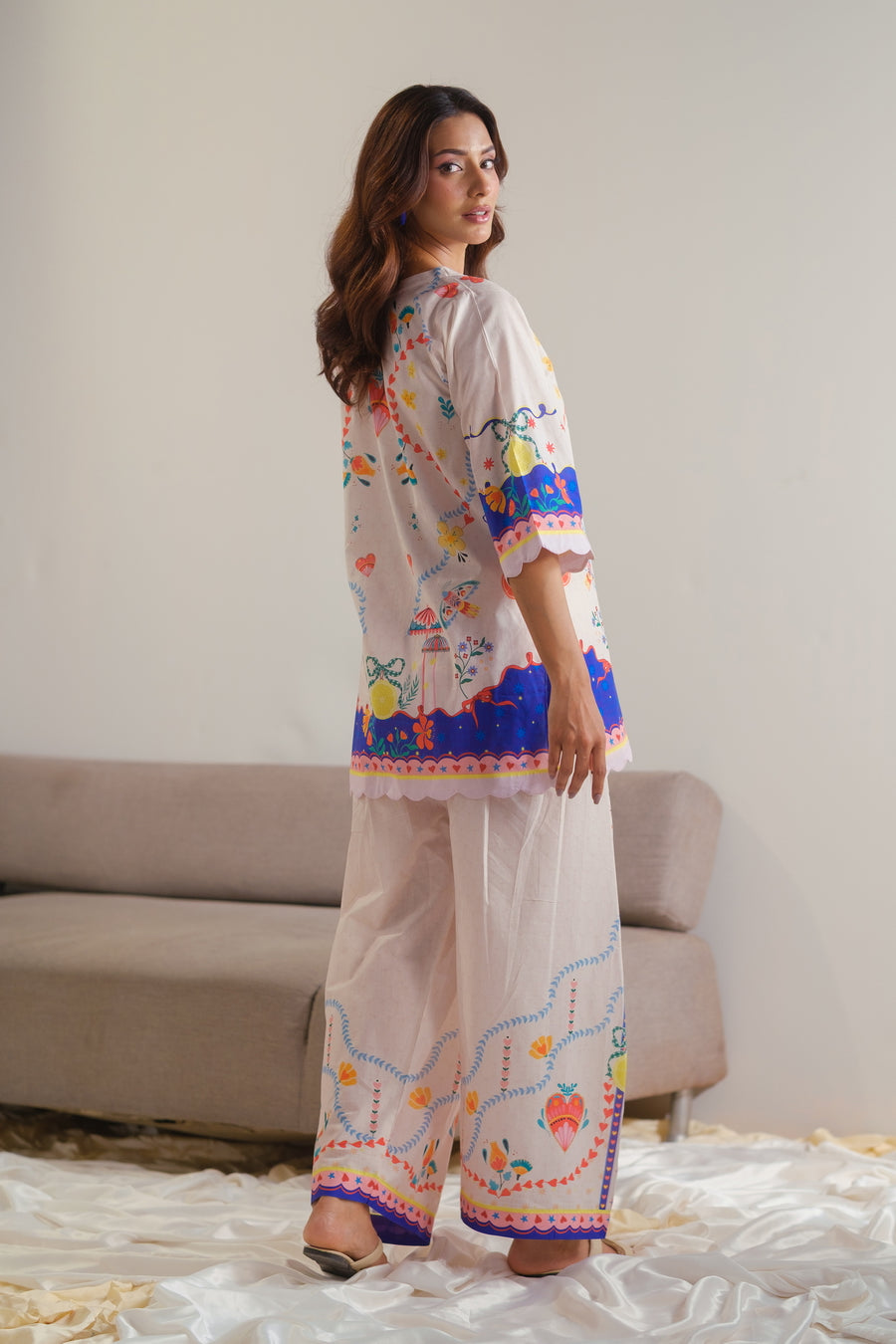 lawn cotton Co Ord Sets in Floral white