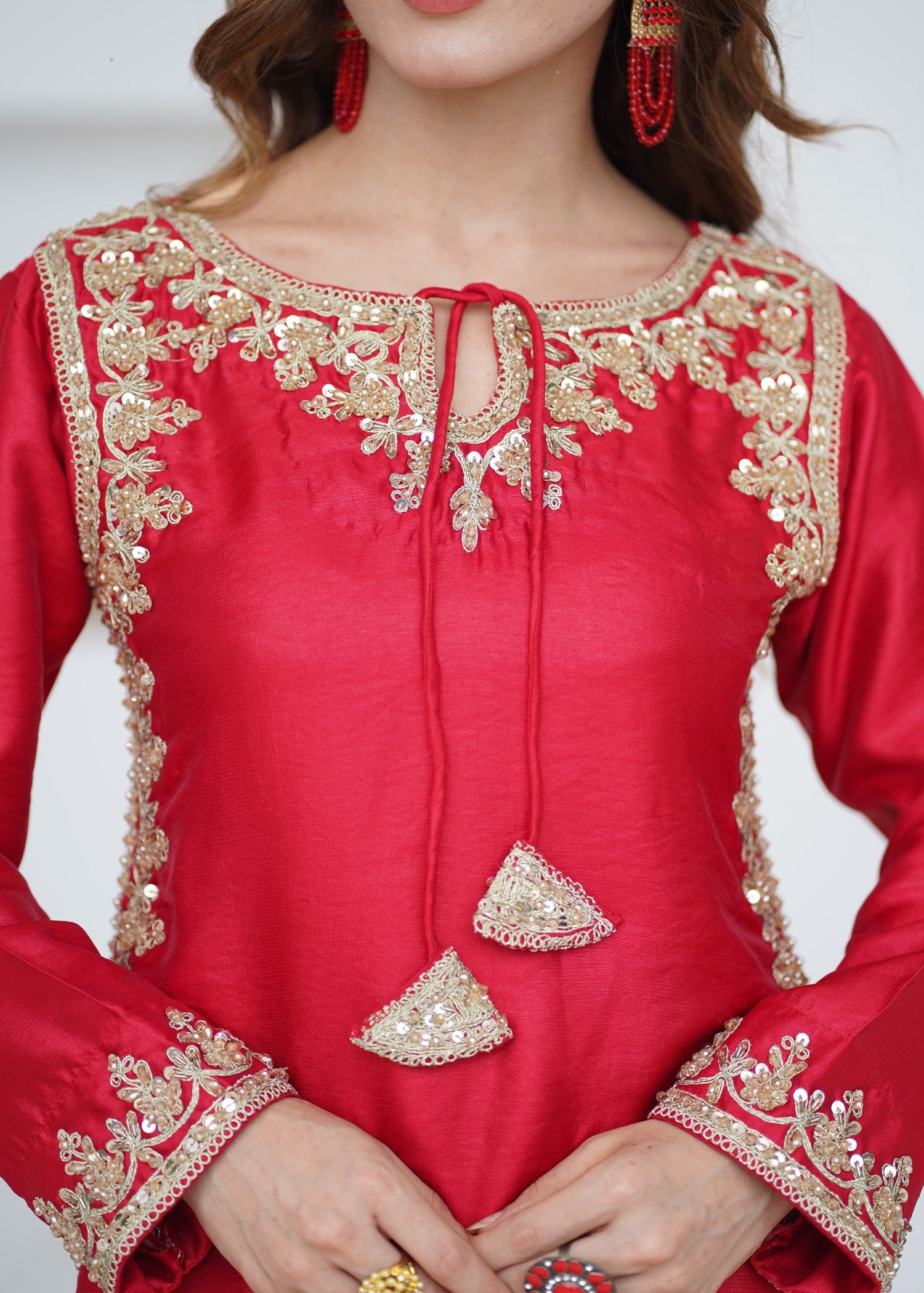 cotton silk Kurta Set in Red
