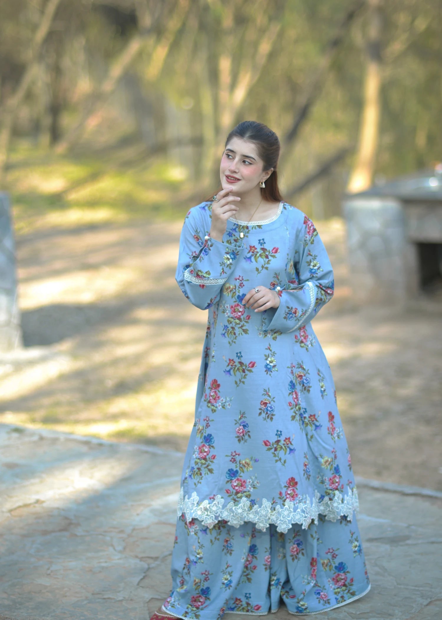 lawn cotton Kurta Set in Powder blue