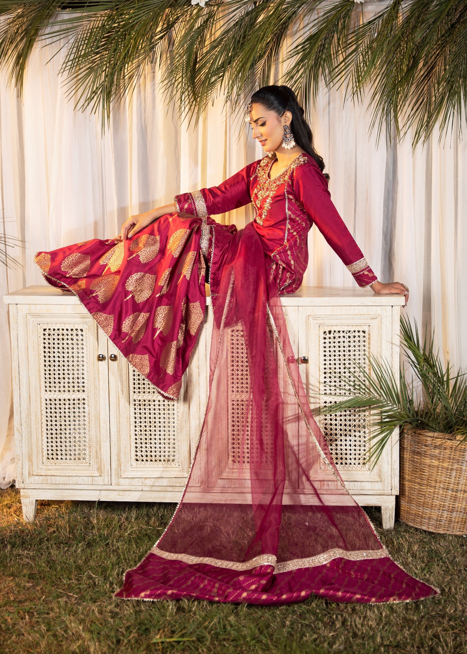 silk Gharara in Shocking pink