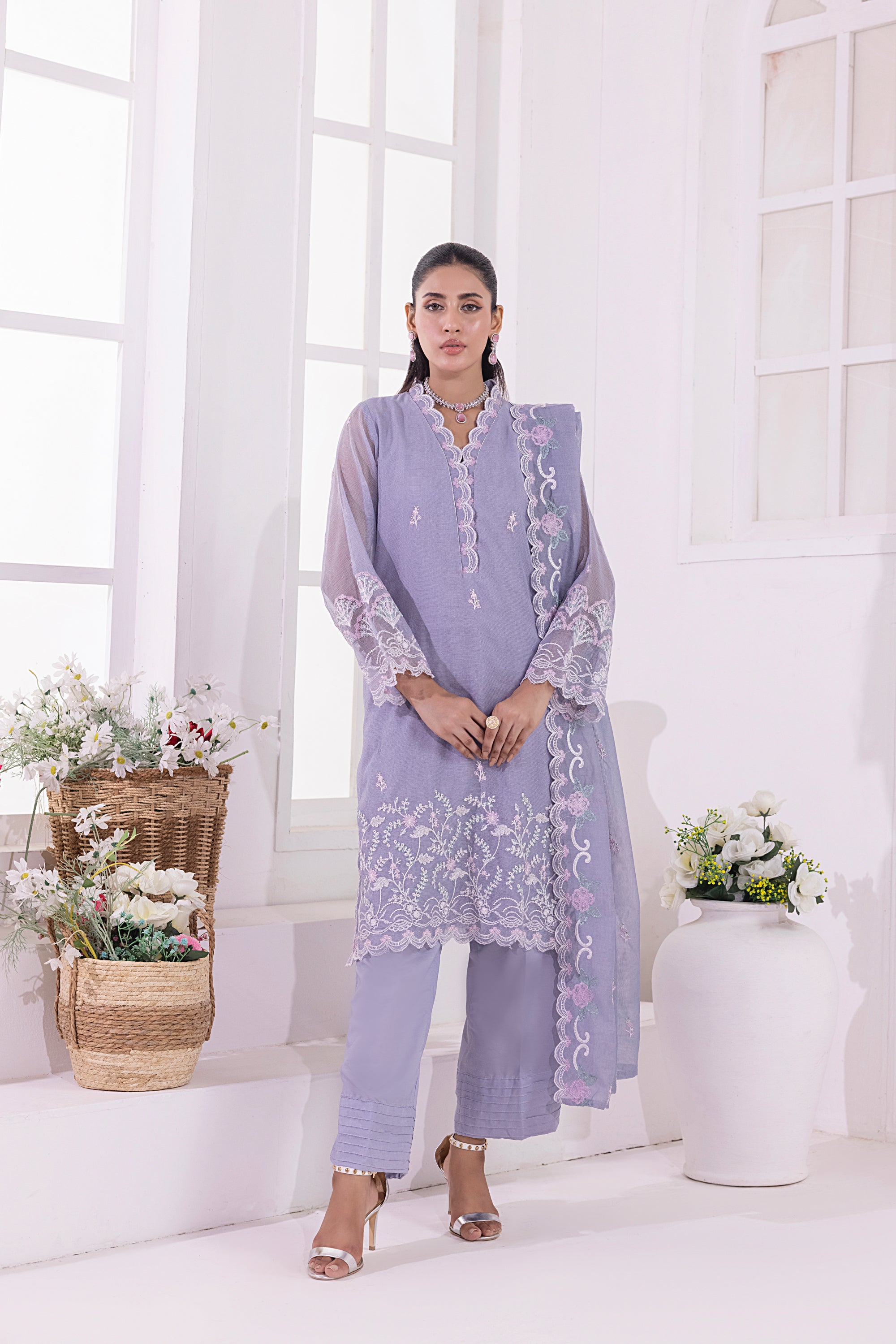 net Kurta Set in Royal lilac