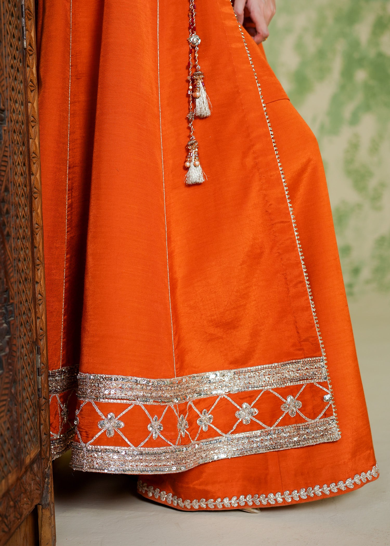 raw silk Pishwas in Rust orange, rust red