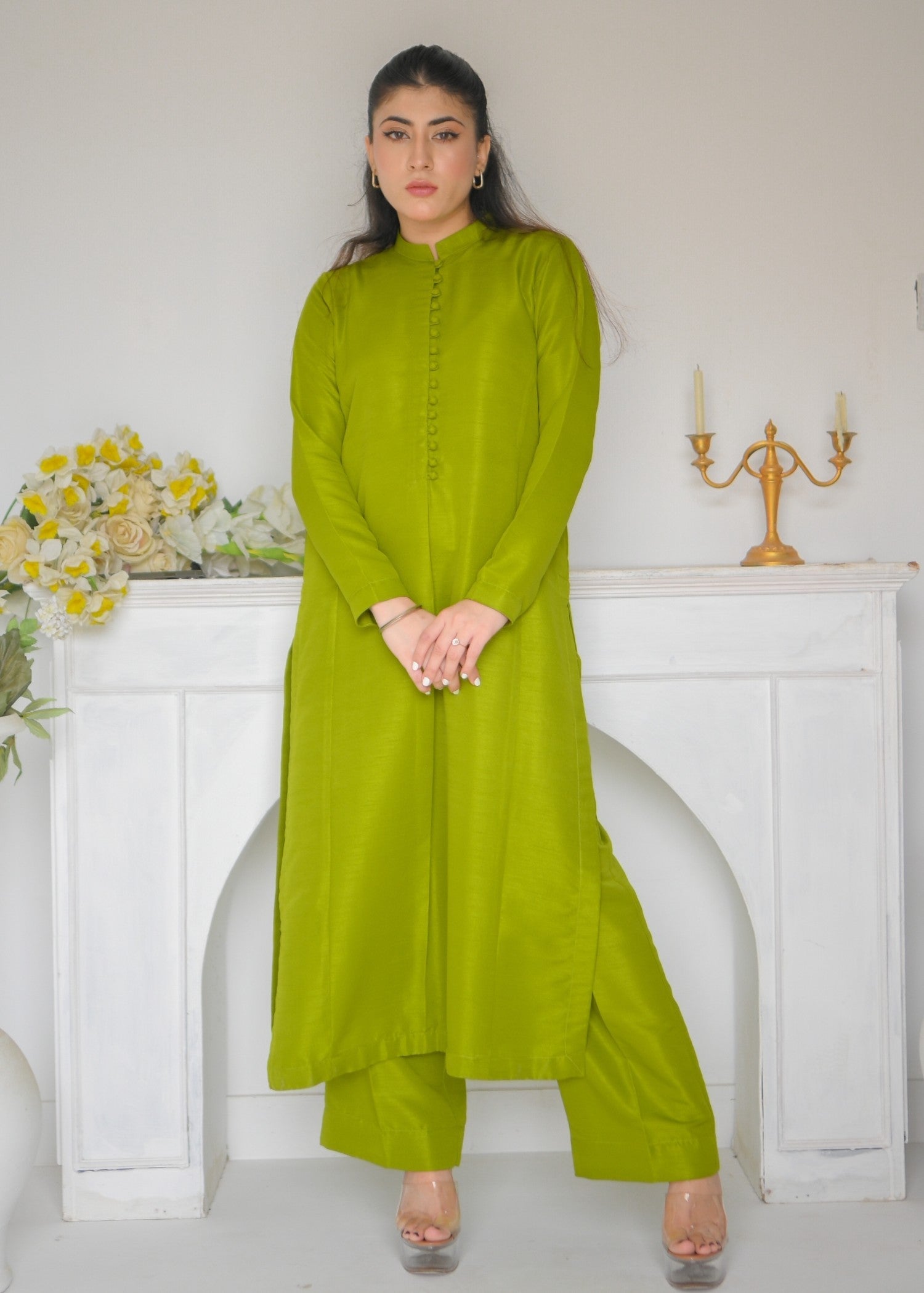 raw silk Co Ord Sets in Green