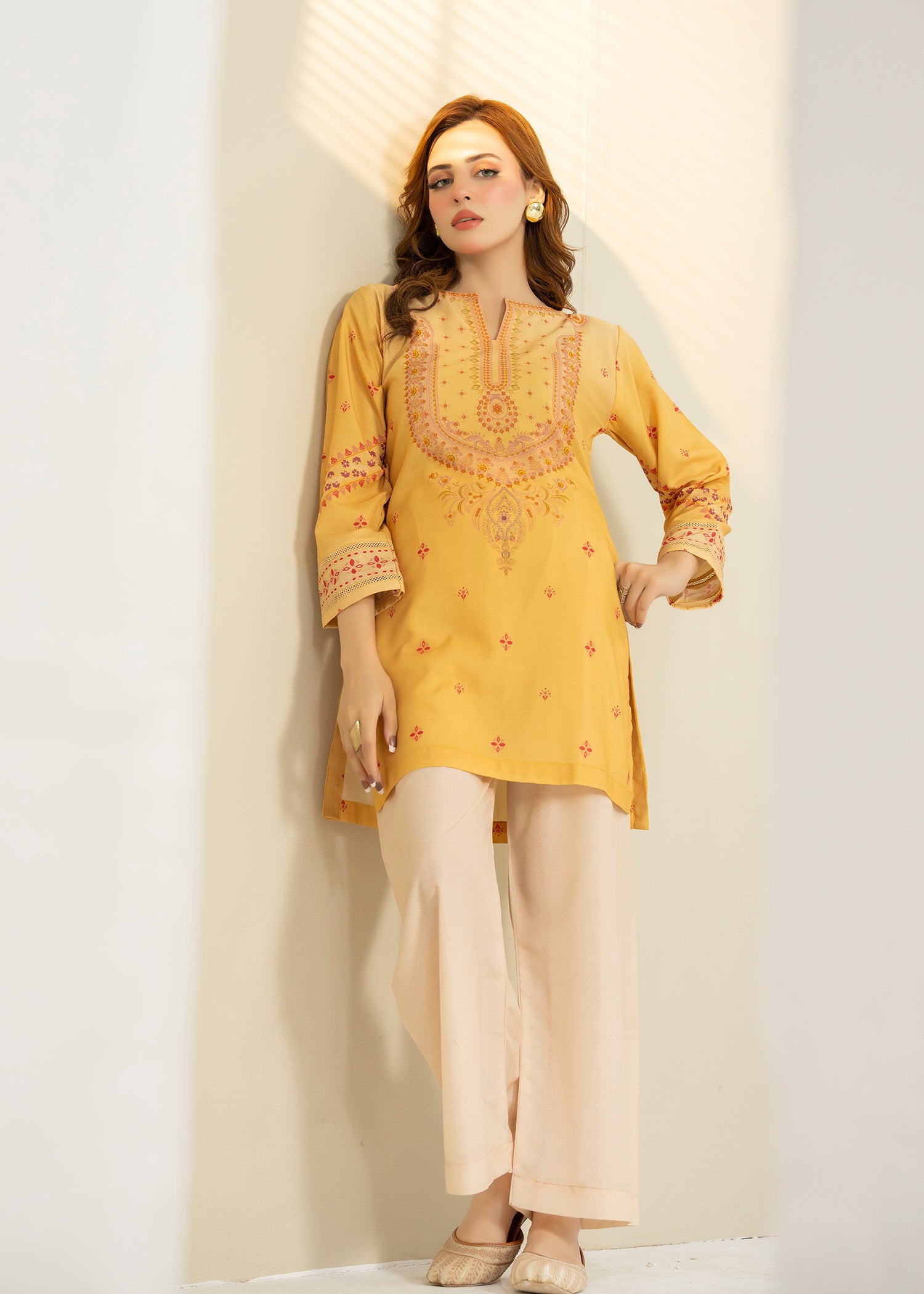 lawn Kurta Set in Yellow, beige