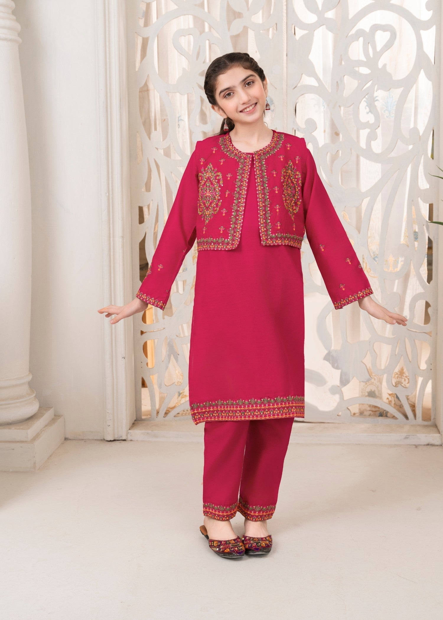 lawn Kurta Set in Shocking pink