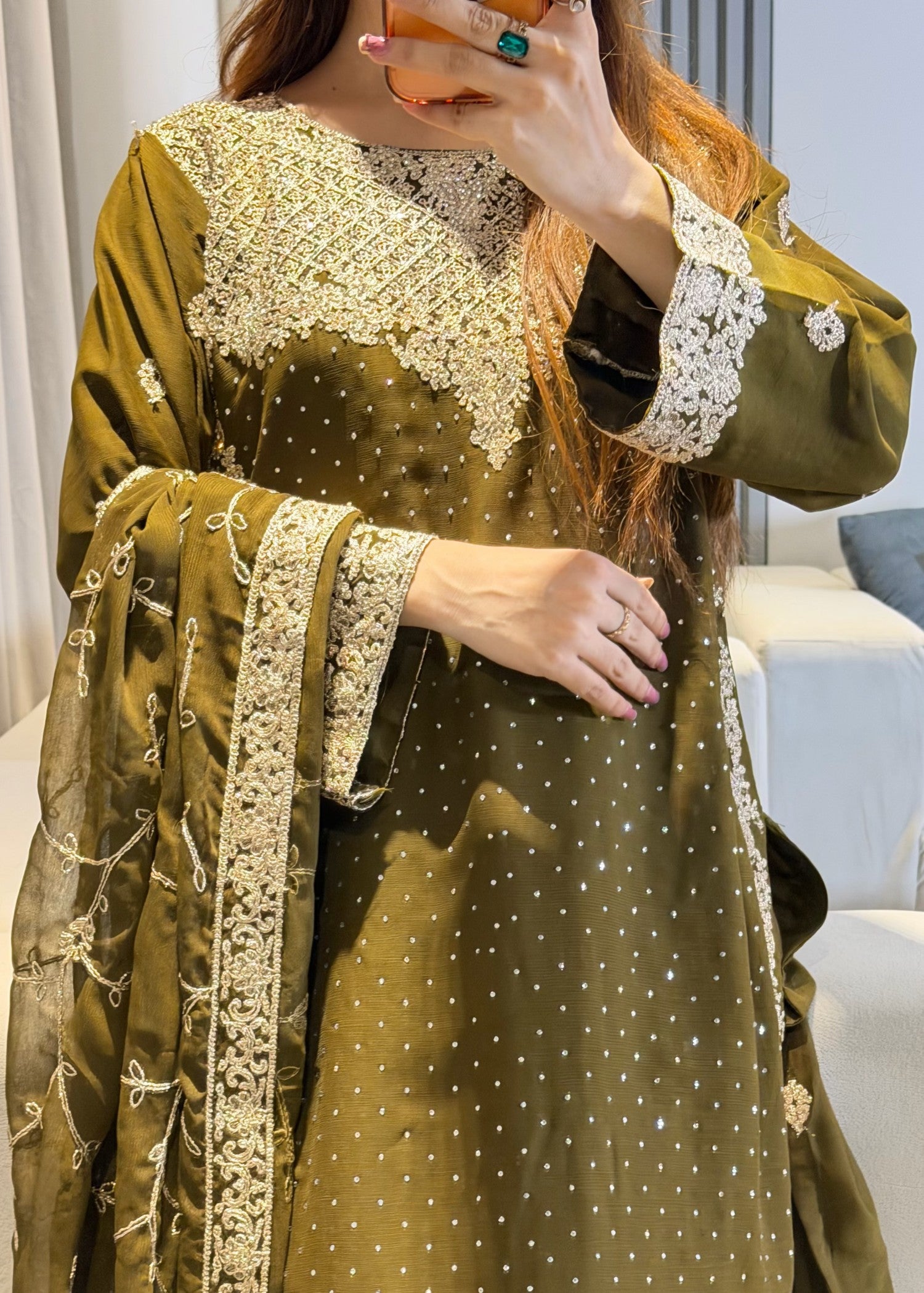 chiffon Sharara in Olive green