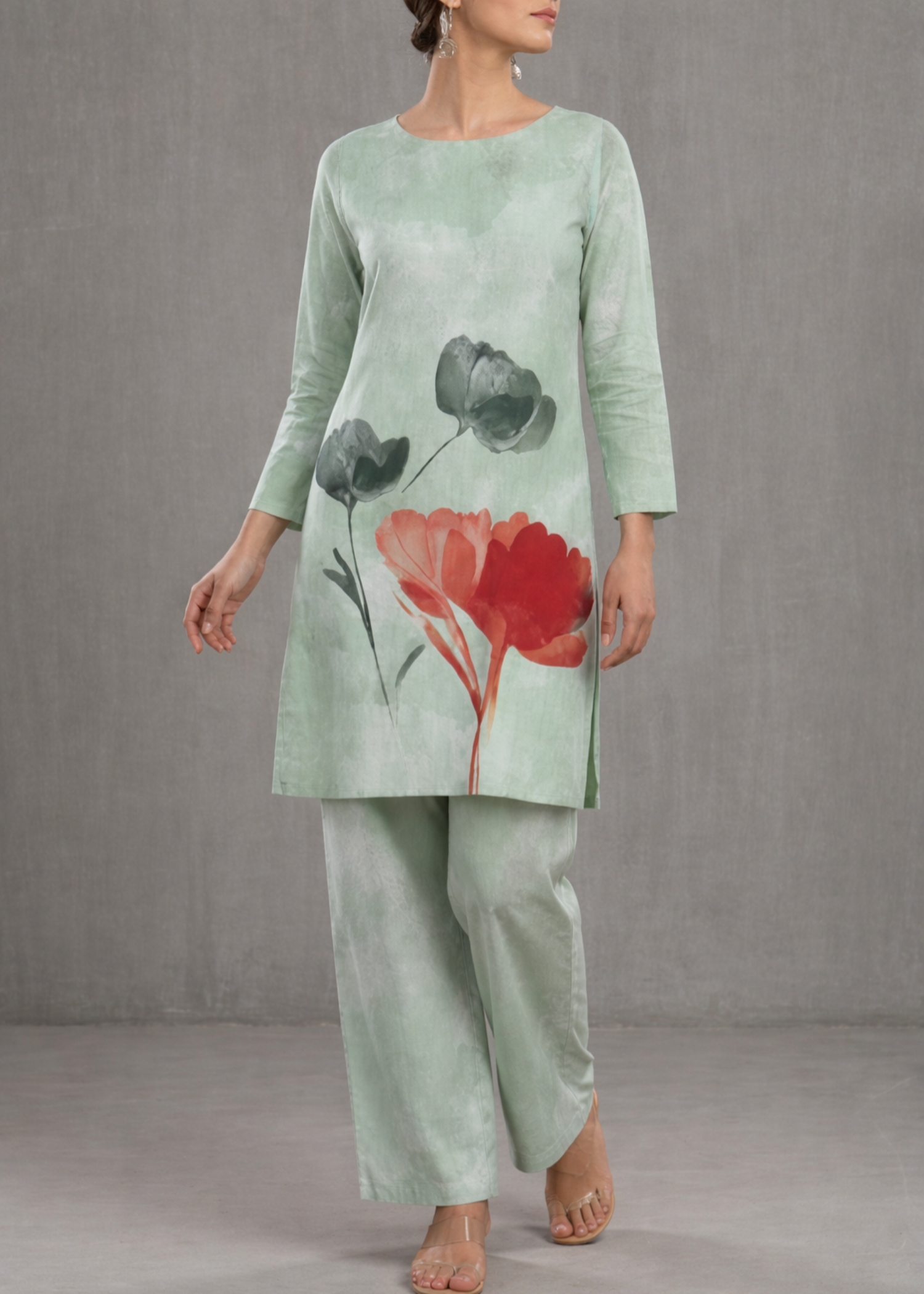 poly lawn Kurta Set in Mint green