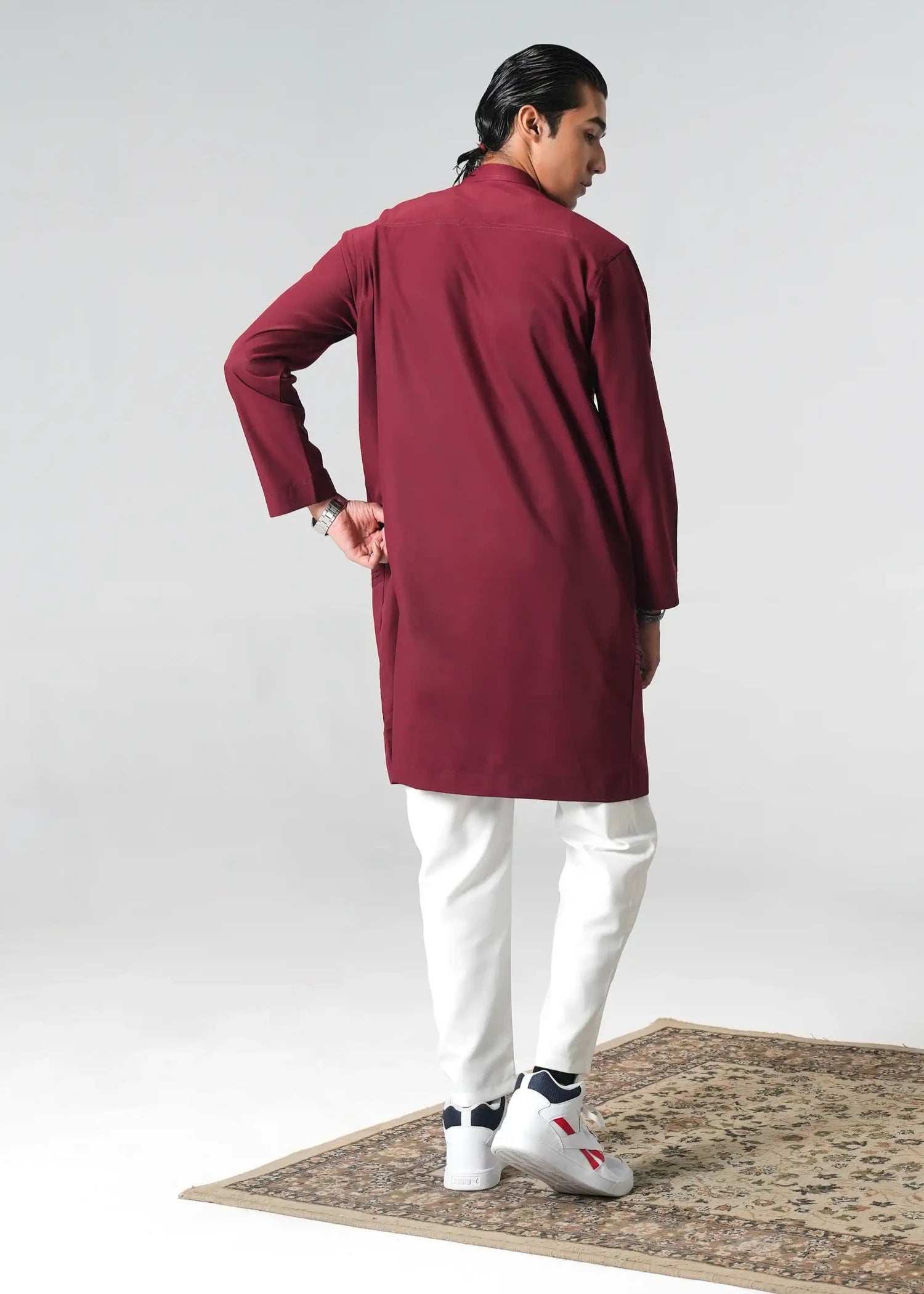 suiting Kurta Set in Maroon, off-white