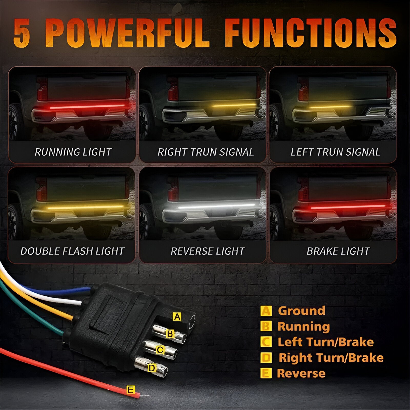 12V 48/60 Inch LED Tailgate Light Strip for Trucks