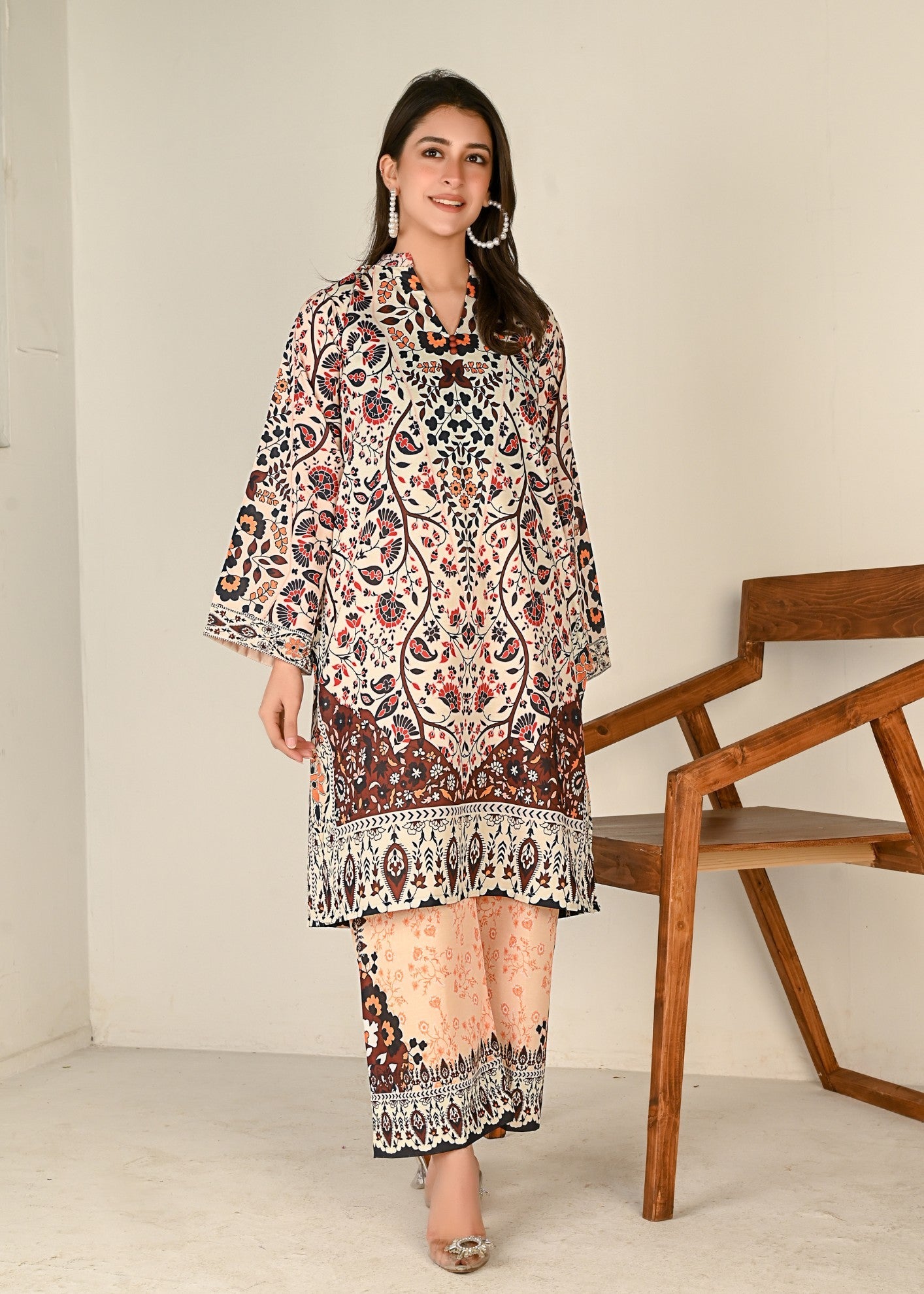 cotton silk Co Ord Sets in Beige