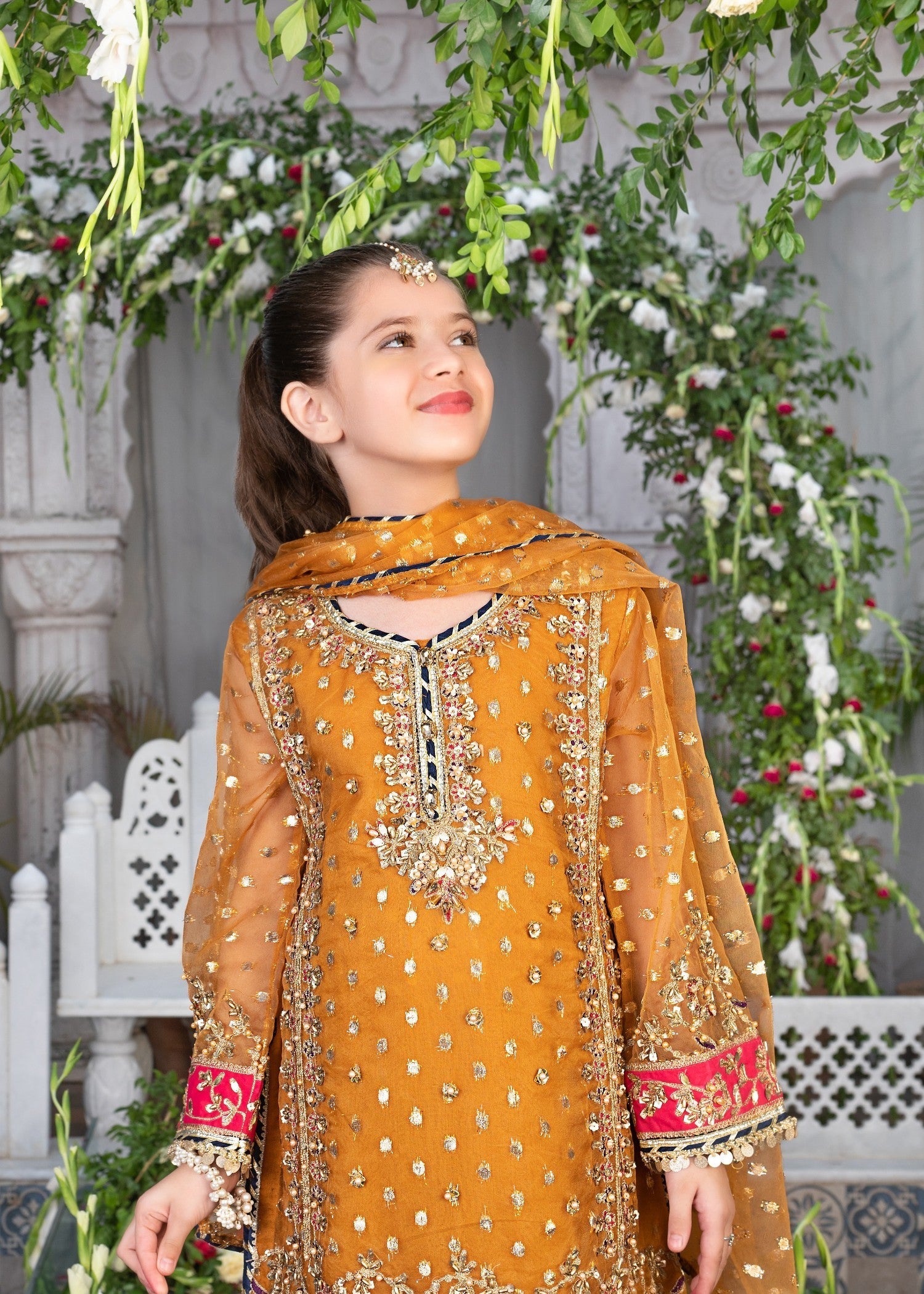 organza Gharara in Copper orange