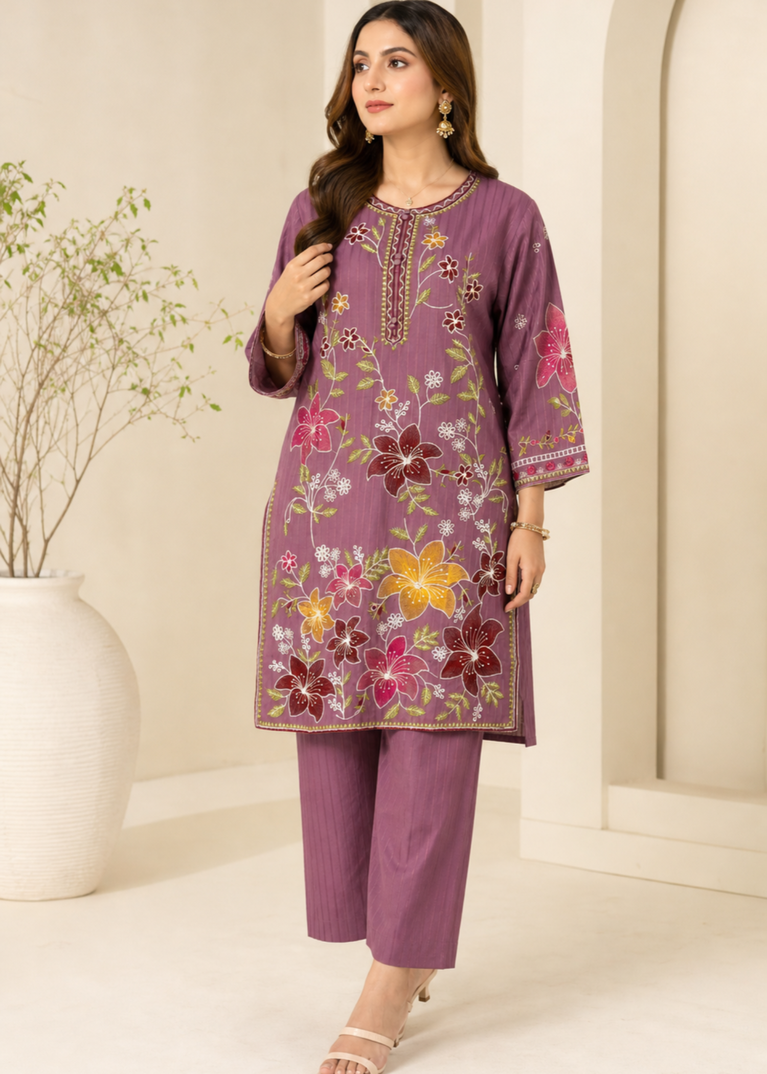 lawn cotton Kurta Set in Multi