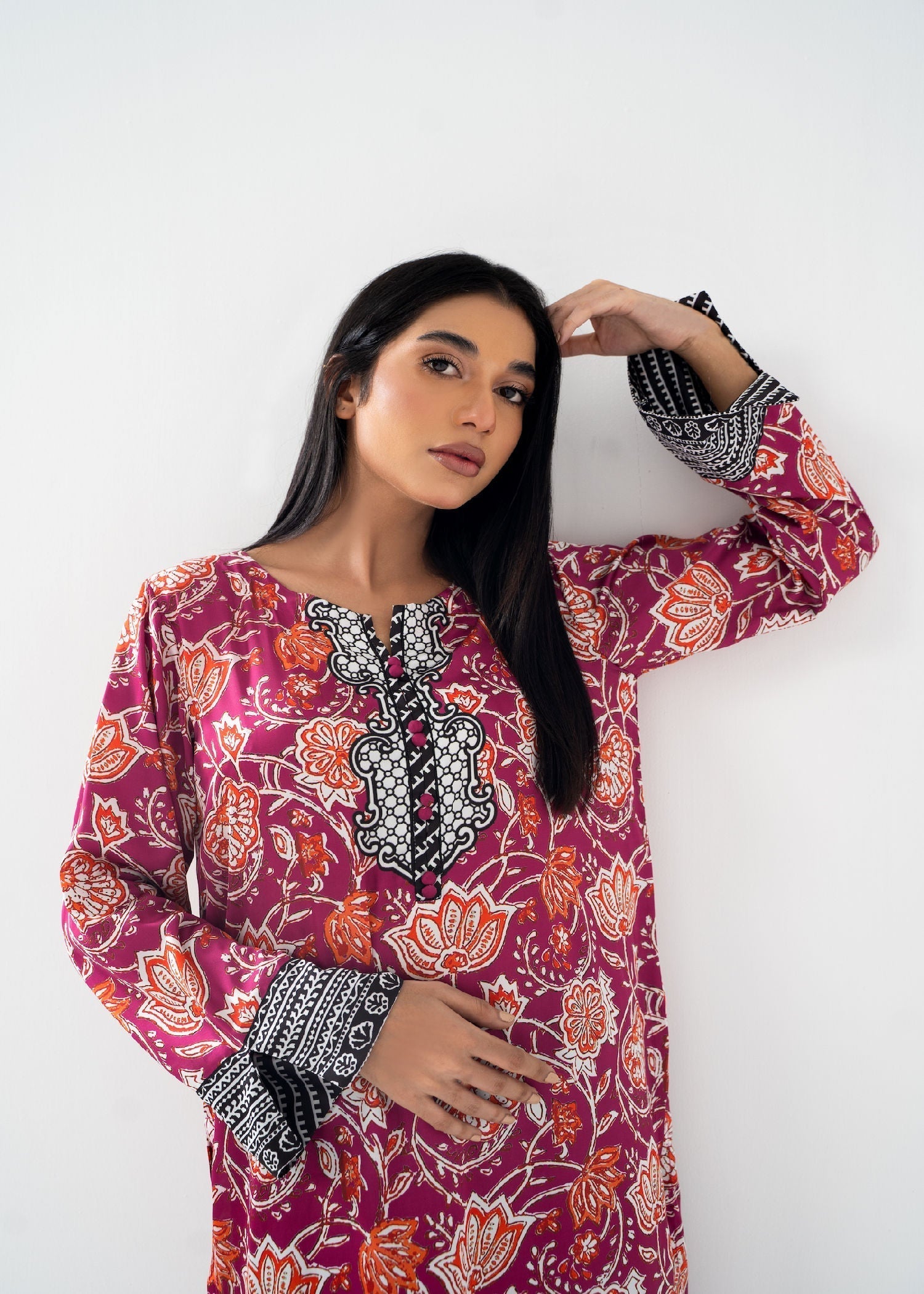 satin silk Kurti in Magenta
