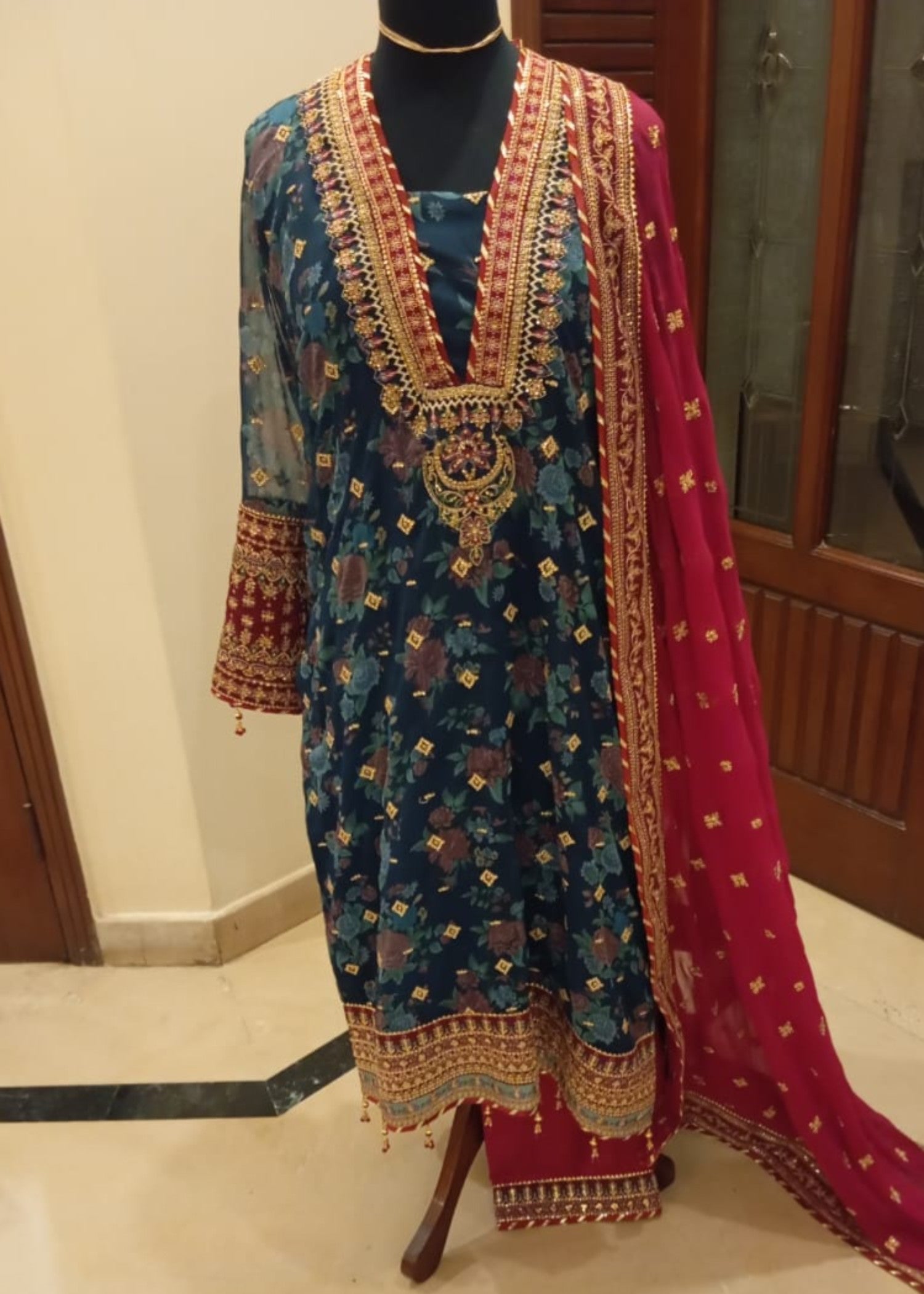 chiffon Kurta Set in Green