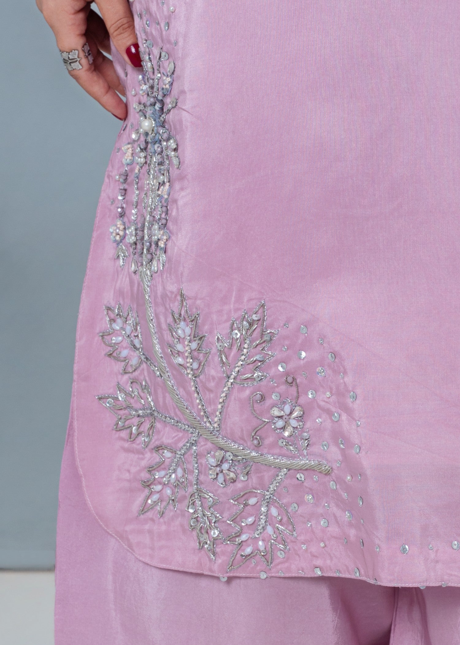 tussar silk Kurta Set in Mauve pink