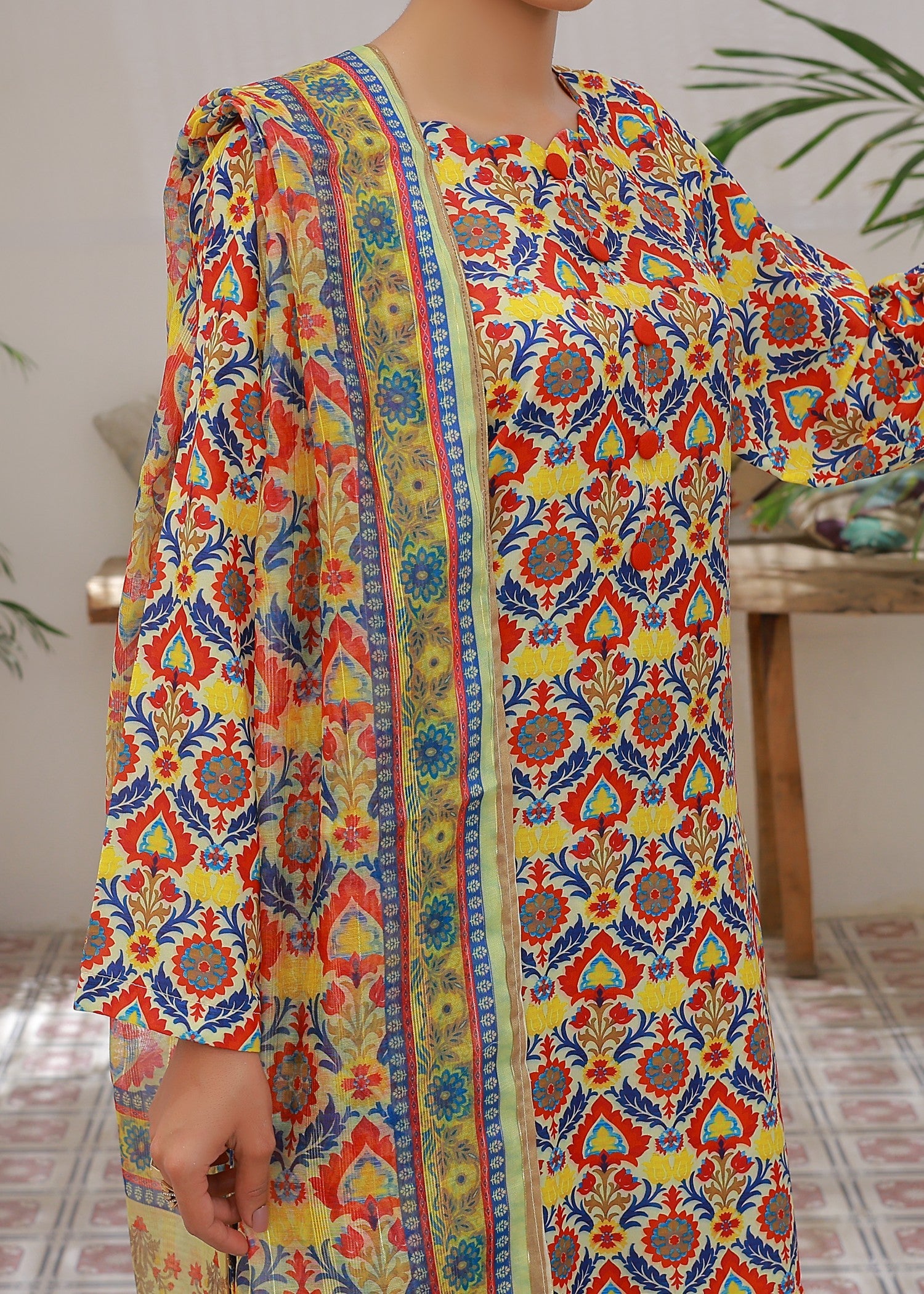 swiss lawn Kurta Set in Multi