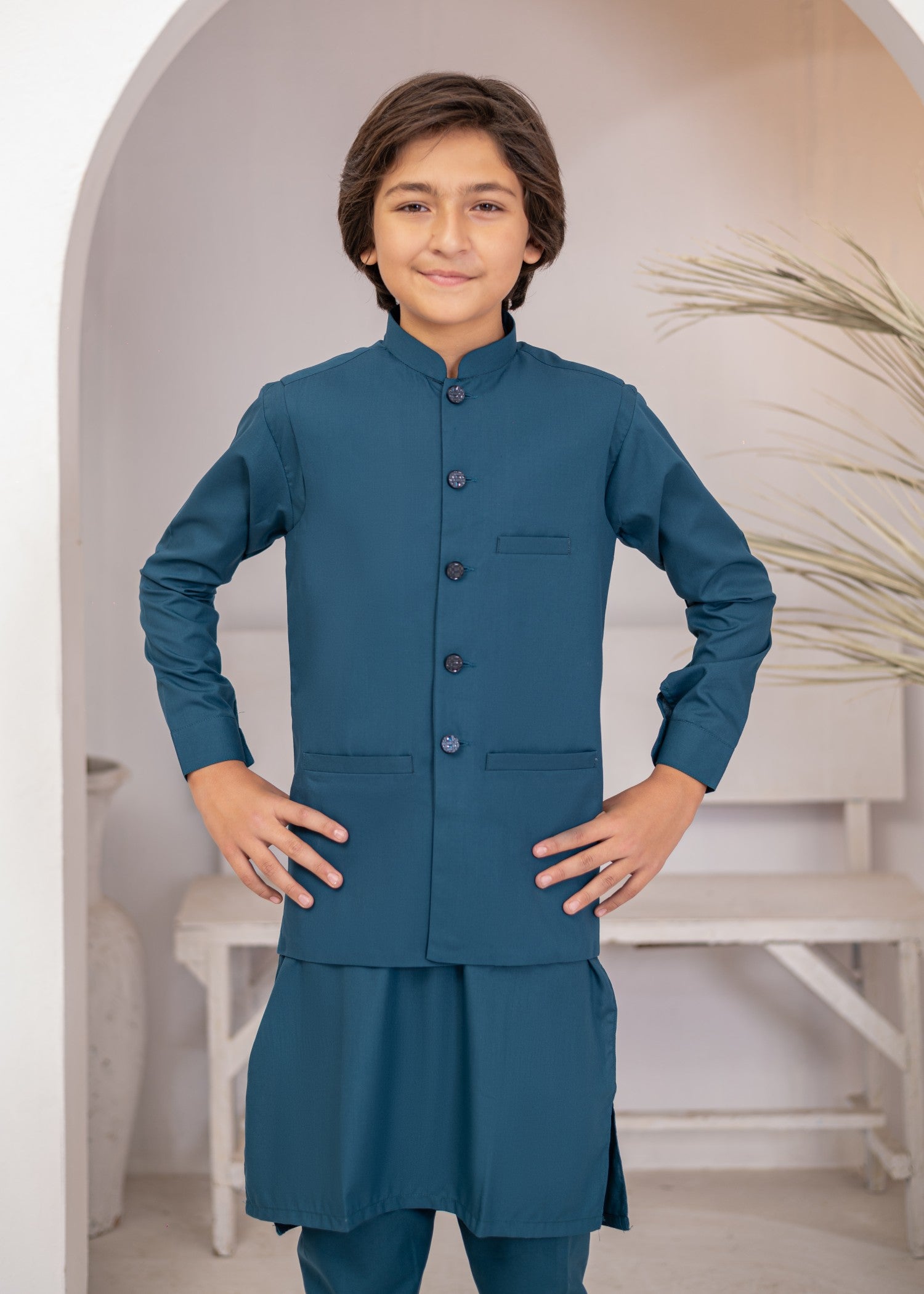 jamawar Waistcoat in Pacific blue
