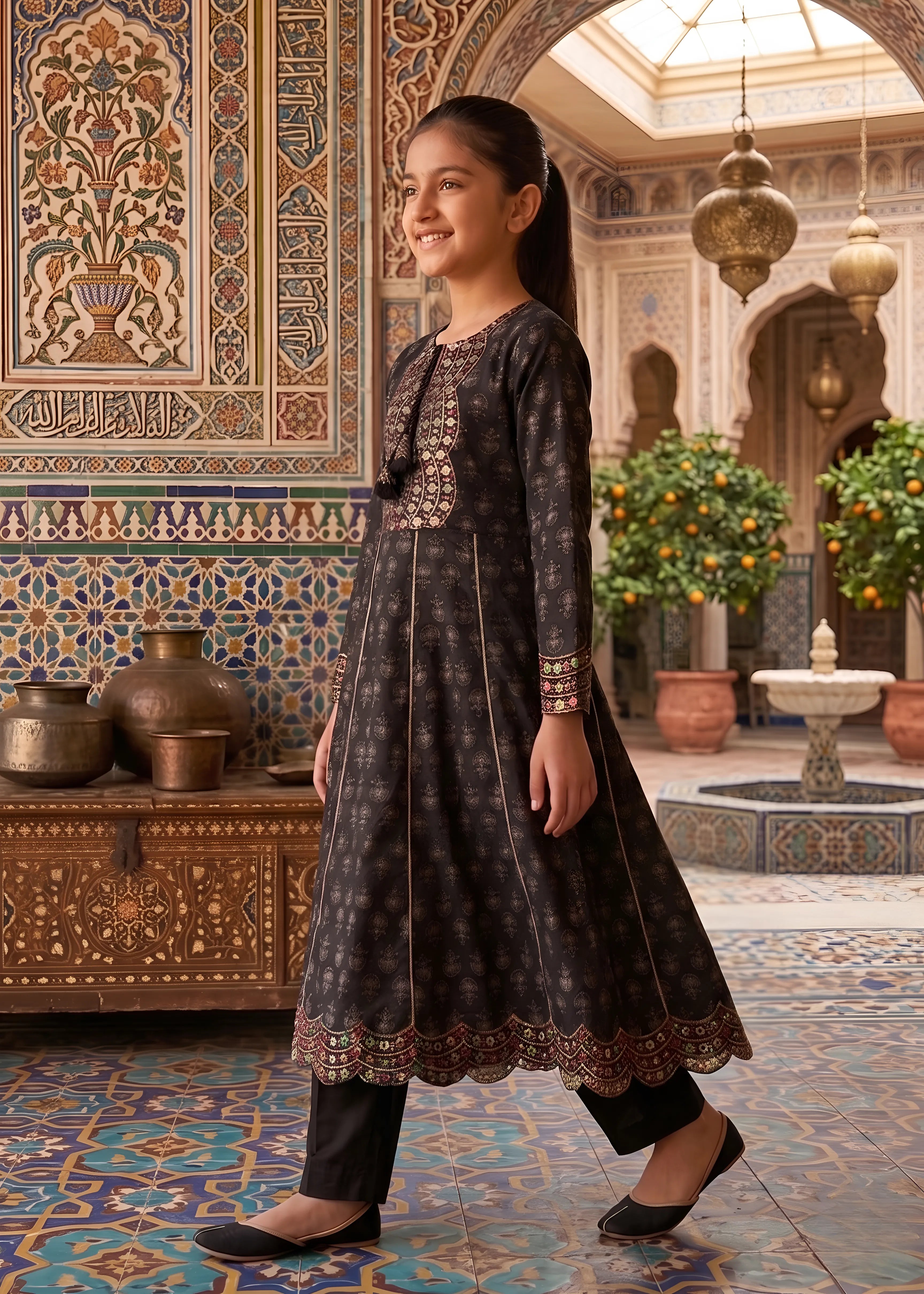lawn cotton Pishwas in Black