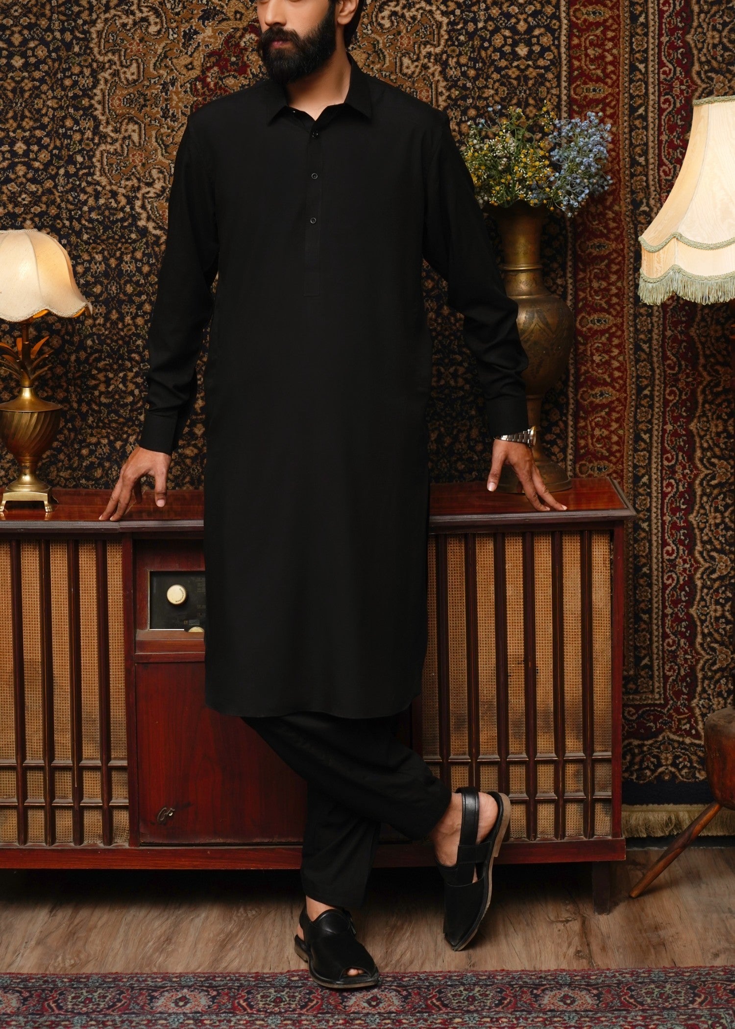 wash & wear Shalwar Kameez in Jet black