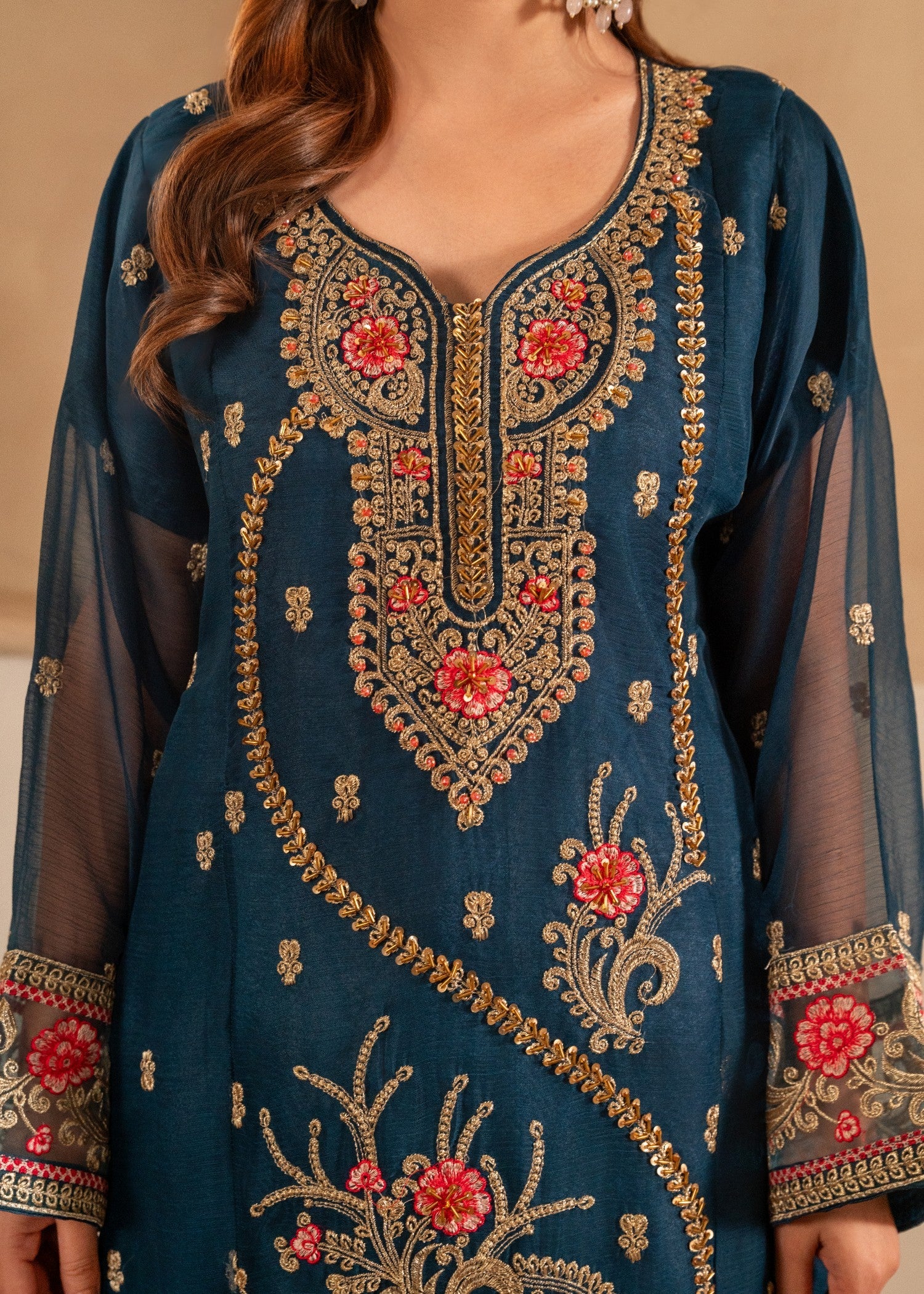 chiffon Kurta Set in Teal