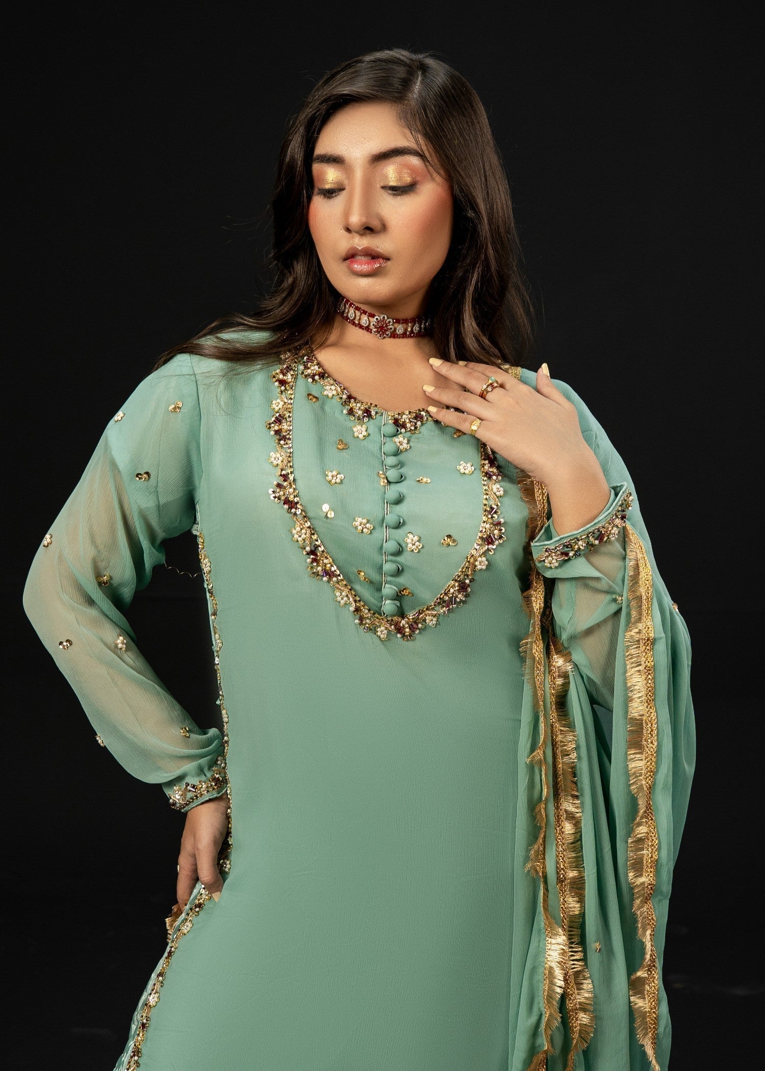 chiffon Sharara in Pastel green