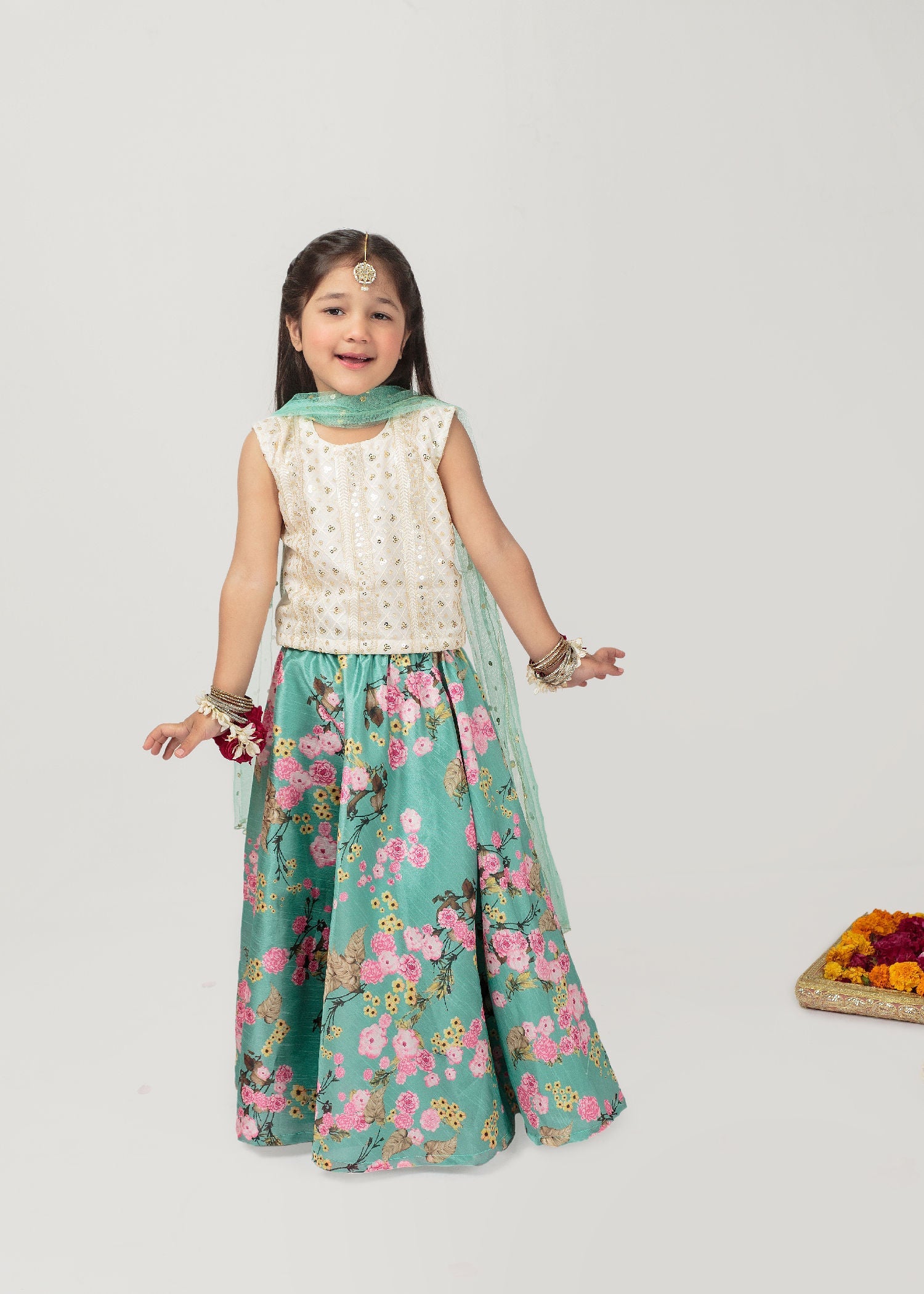 chiffon Lehenga in Sea green