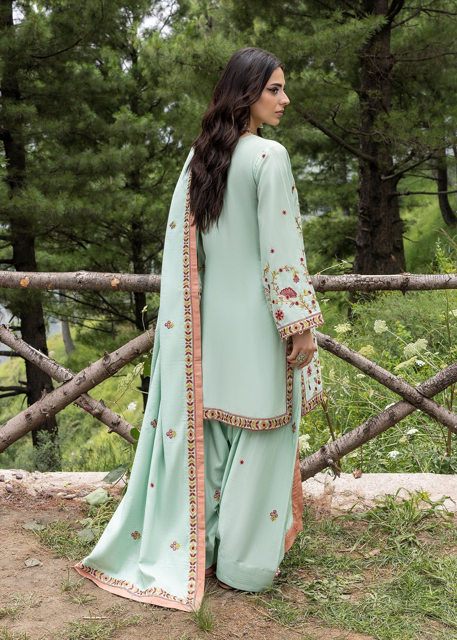 khaddar Kurta Set in Mint green