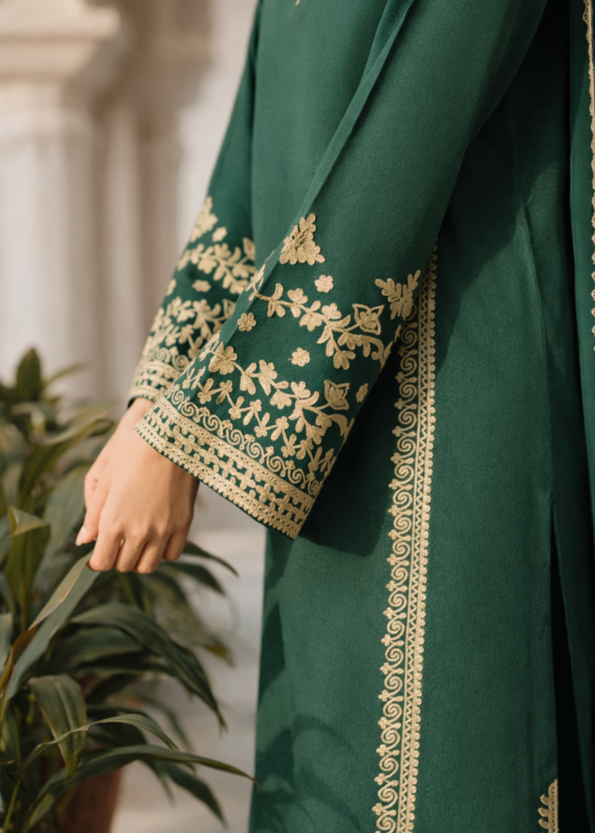 linen Kurta Set in Dark green