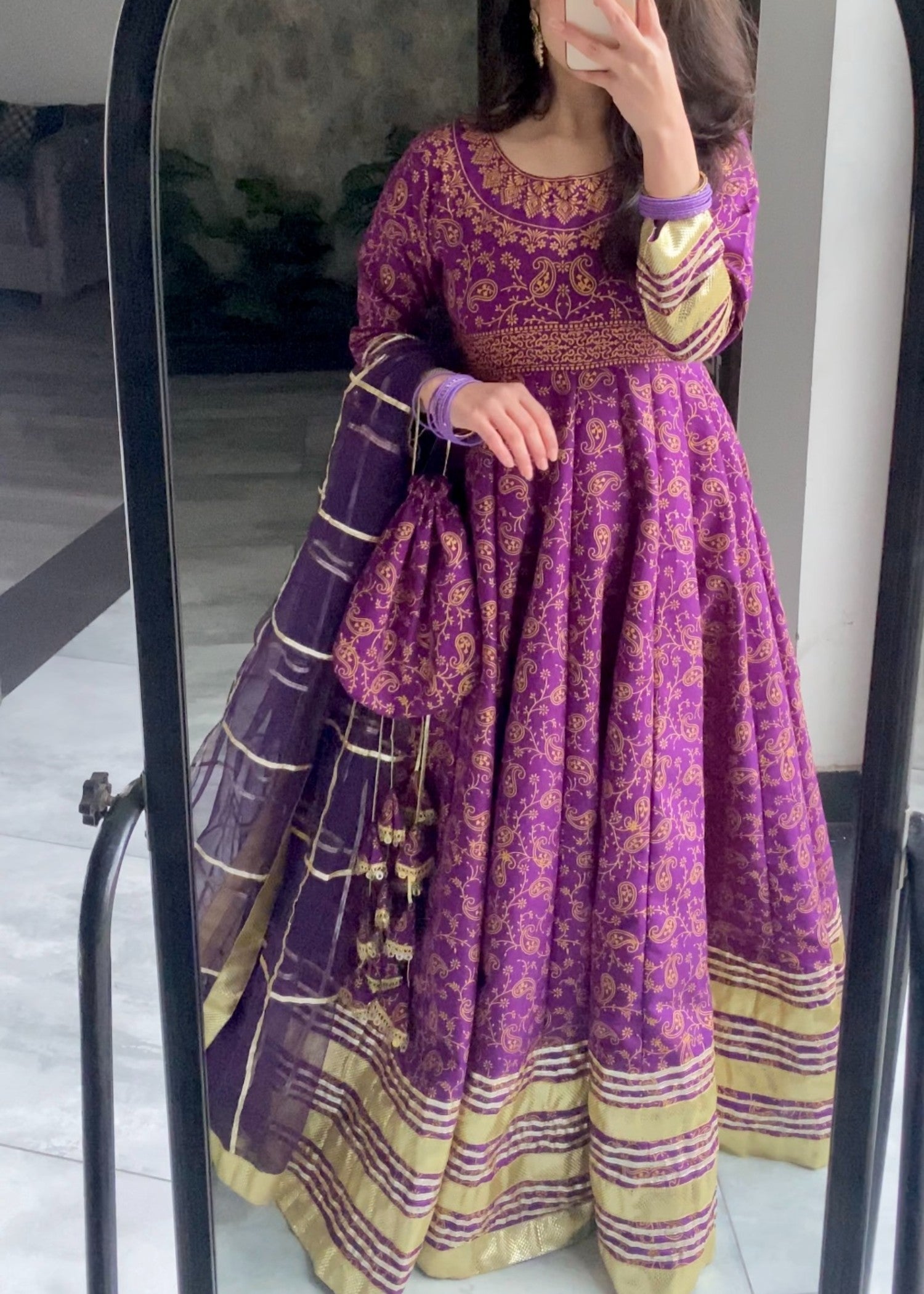 satin silk Anarkali in Royal purple