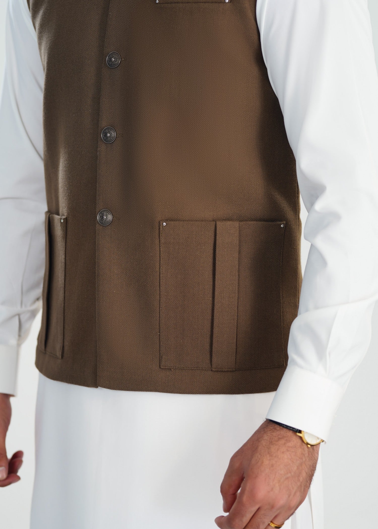 handwoven khaddar Waistcoat in Brown