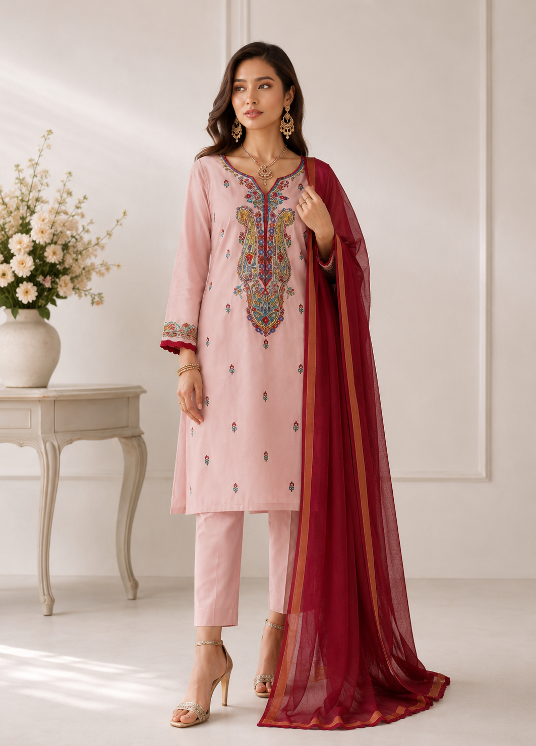 lawn cotton Unstitched in Mauve pink