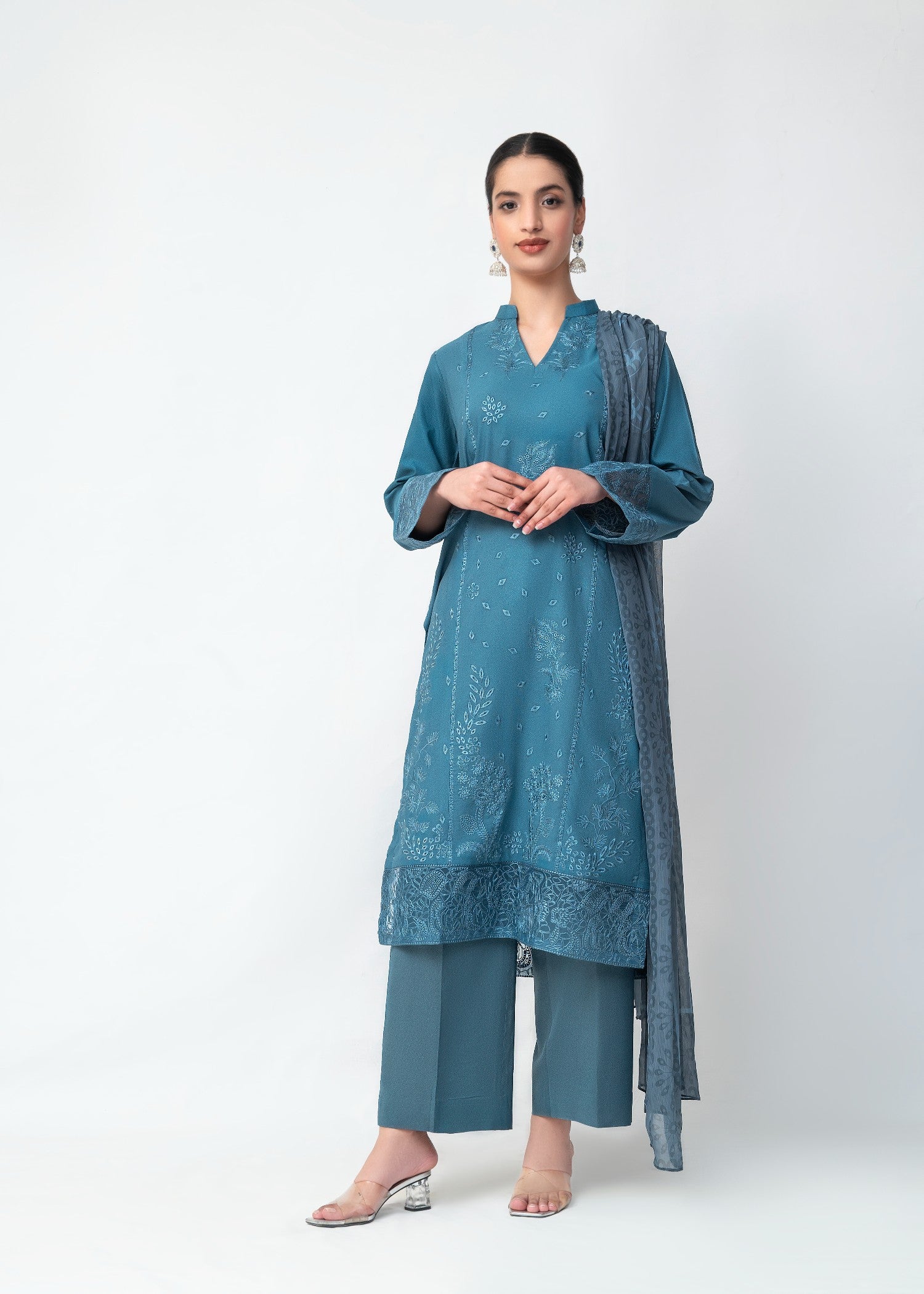 karandi Kurta Set in Steel blue