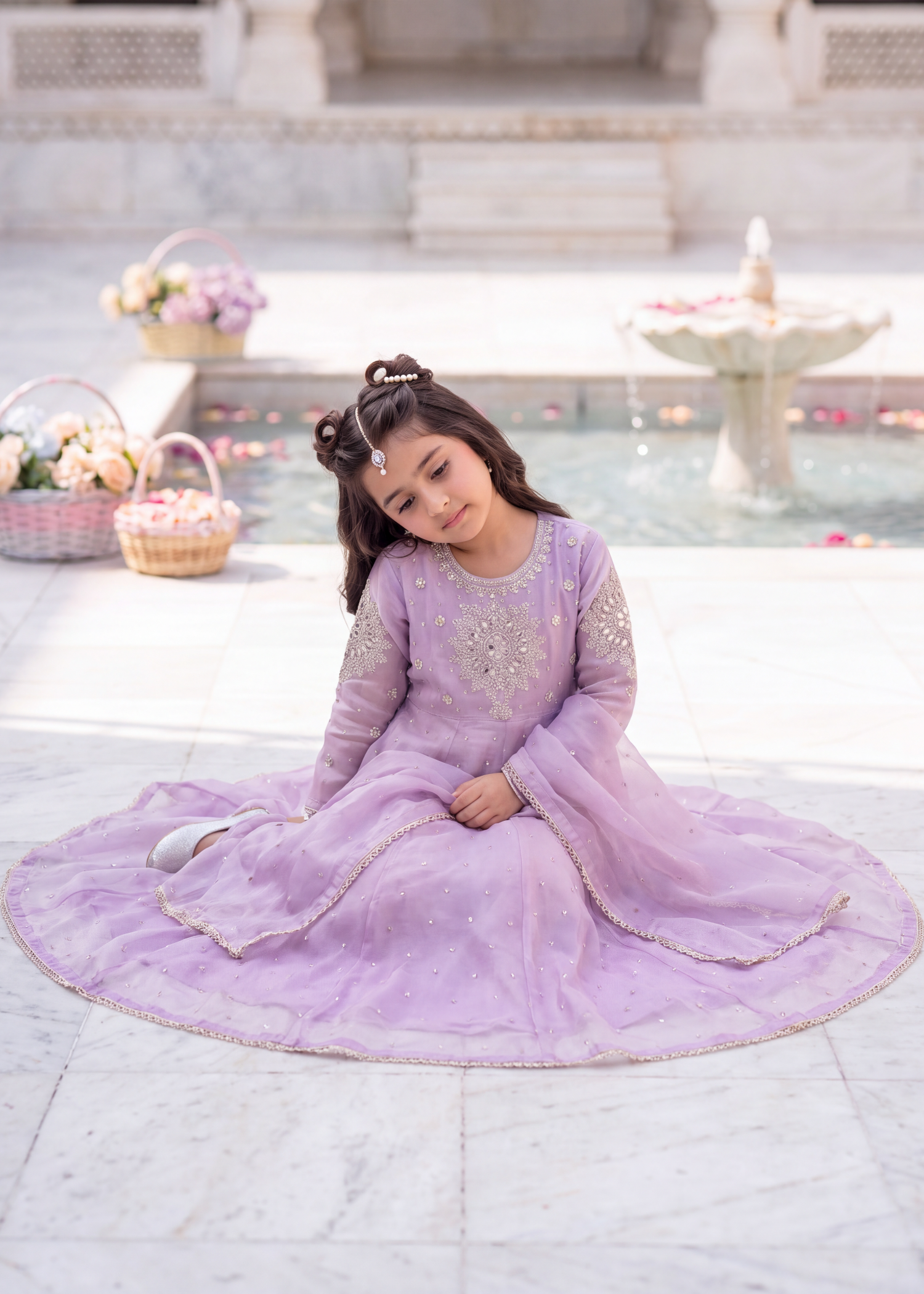 tissue silk Pishwas in Lilac