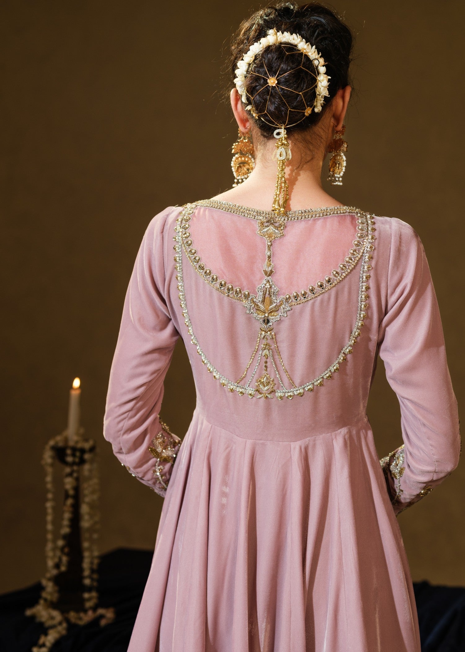 velvet Anarkali in Pink
