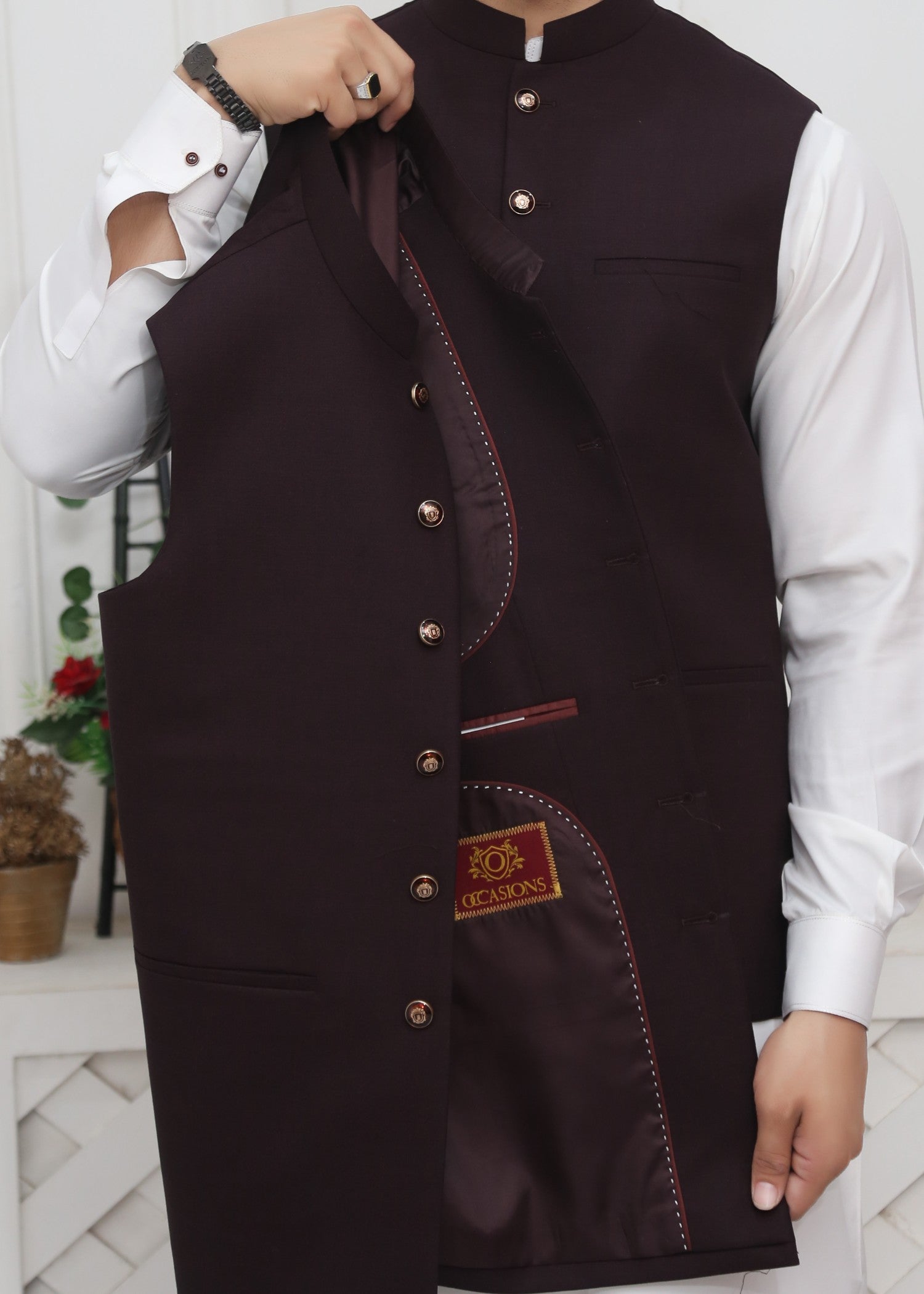 tropical Waistcoat in Maroon