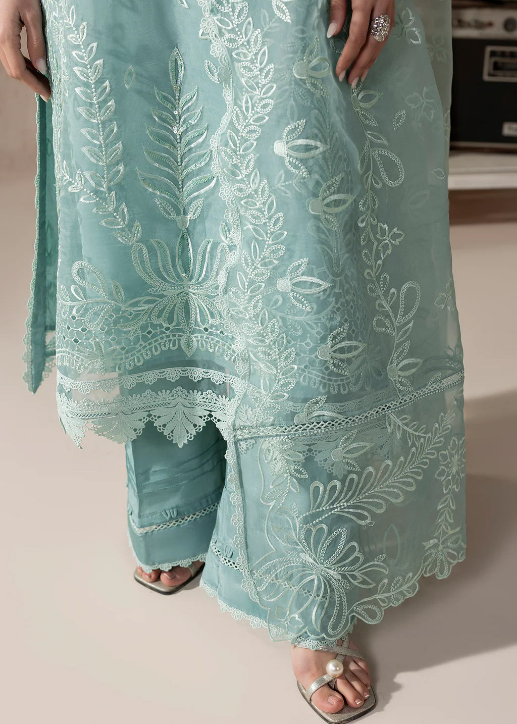 tissue Kurta Set in Powder blue